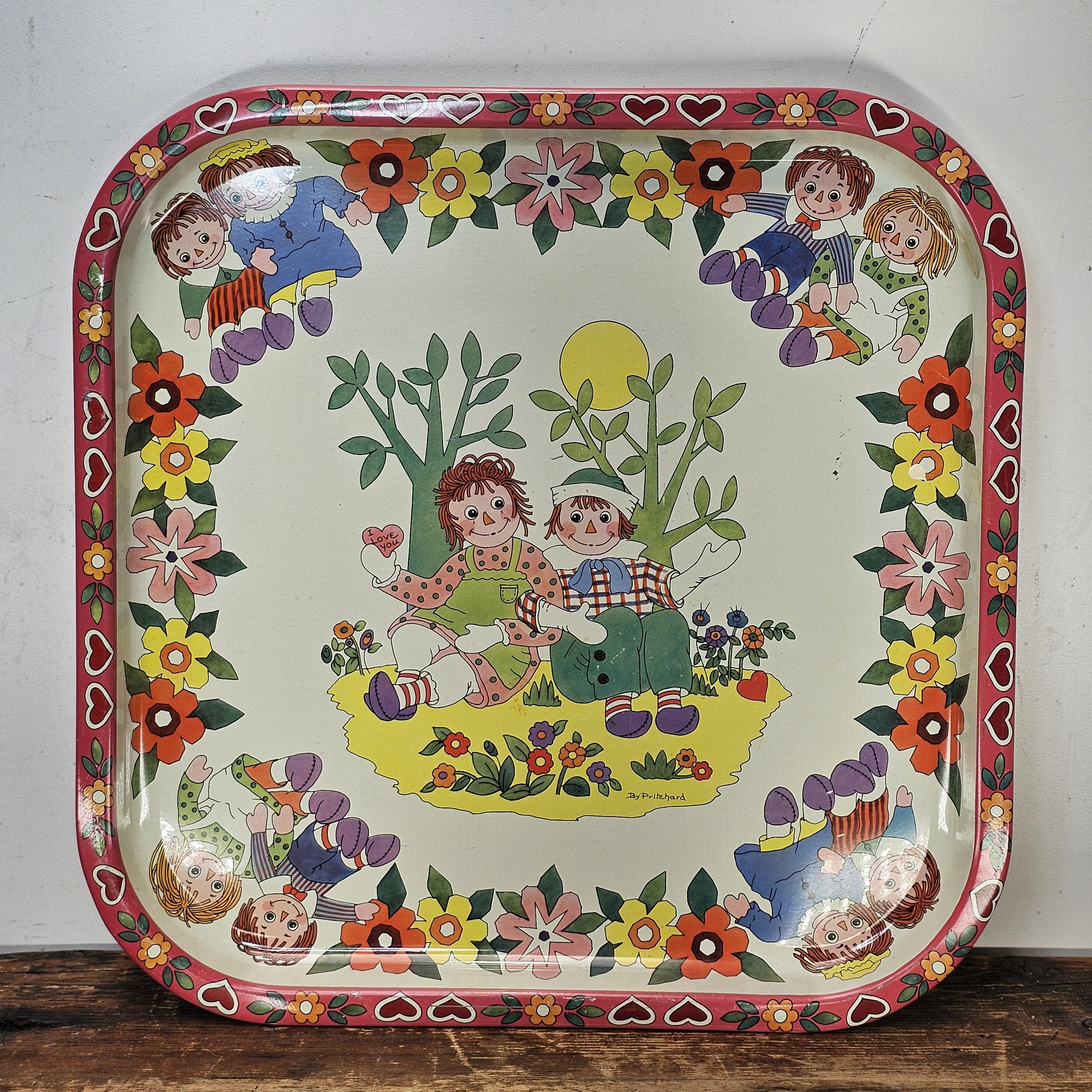 Vintage 1974 Raggedy Ann & Andy Daher Decorated Ware Metal Tray