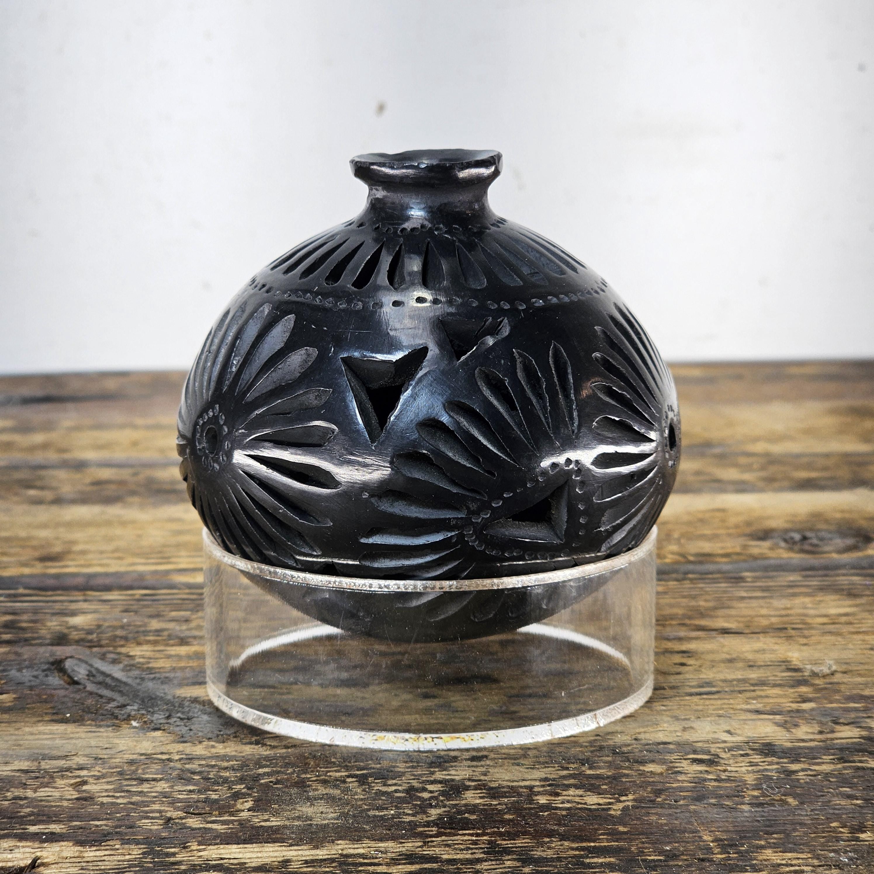 Vintage Barro Negro Pottery Cut Out Black Mexican Folk Art Oaxaca Mexico