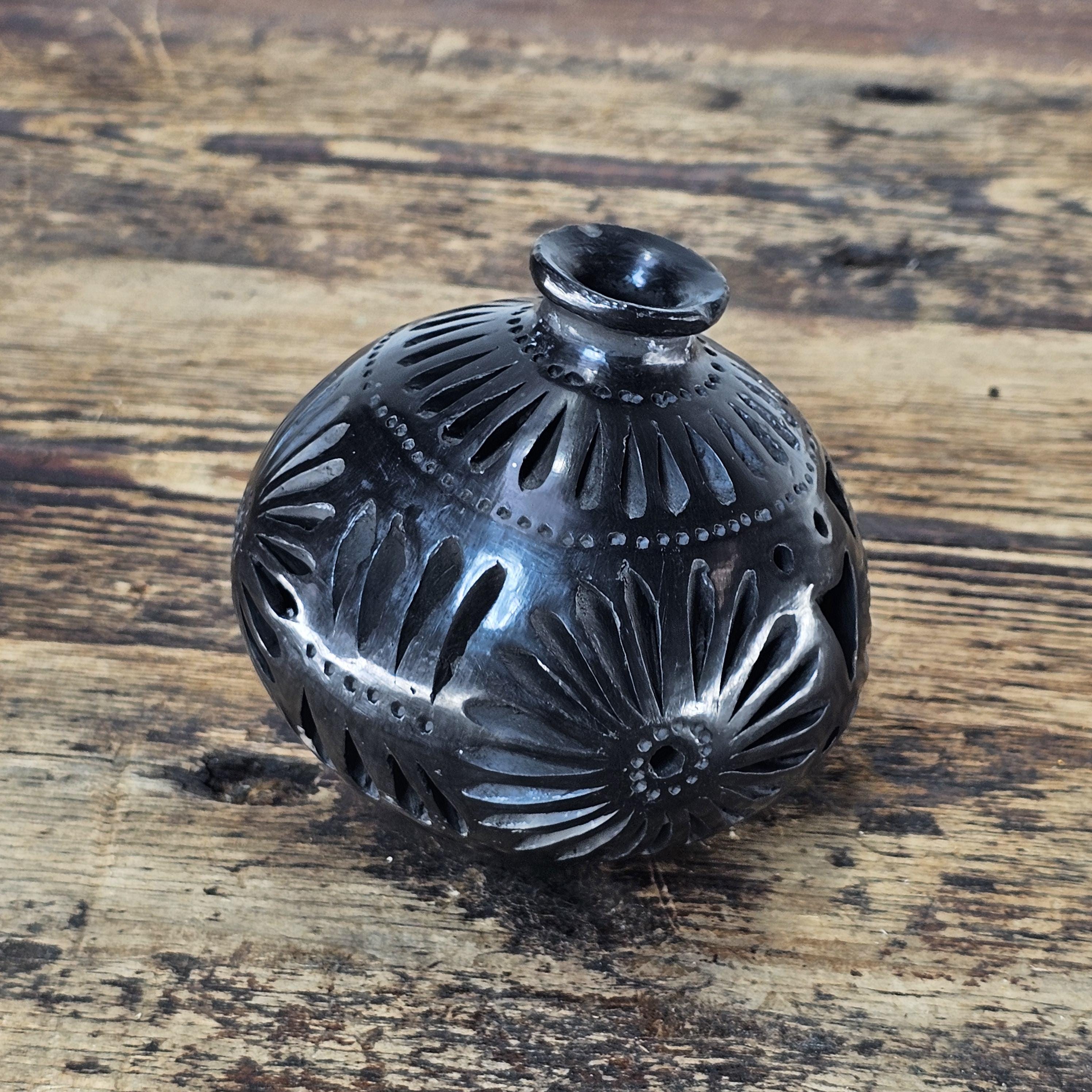 Vintage Barro Negro Pottery Cut Out Black Mexican Folk Art Oaxaca Mexico