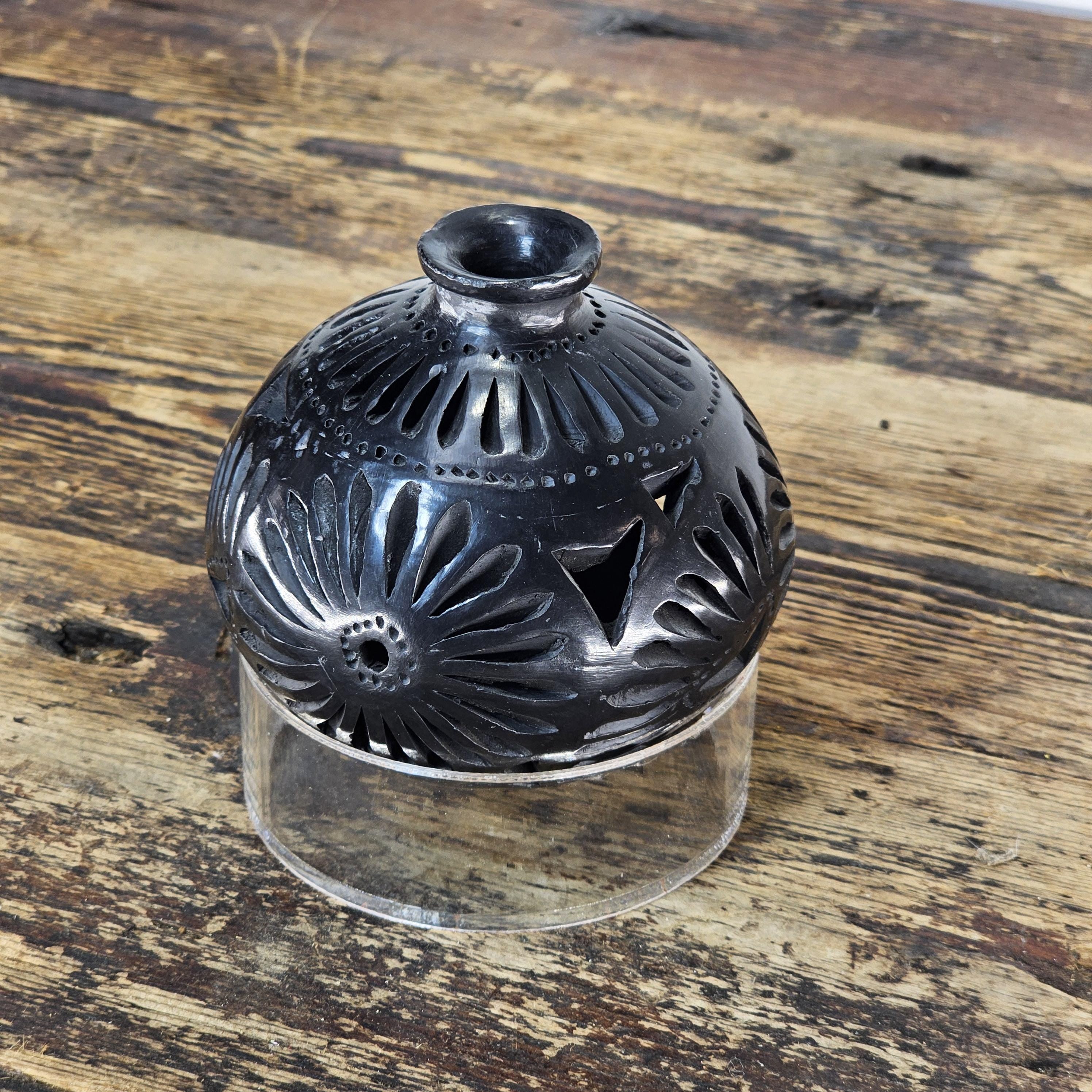 Vintage Barro Negro Pottery Cut Out Black Mexican Folk Art Oaxaca Mexico