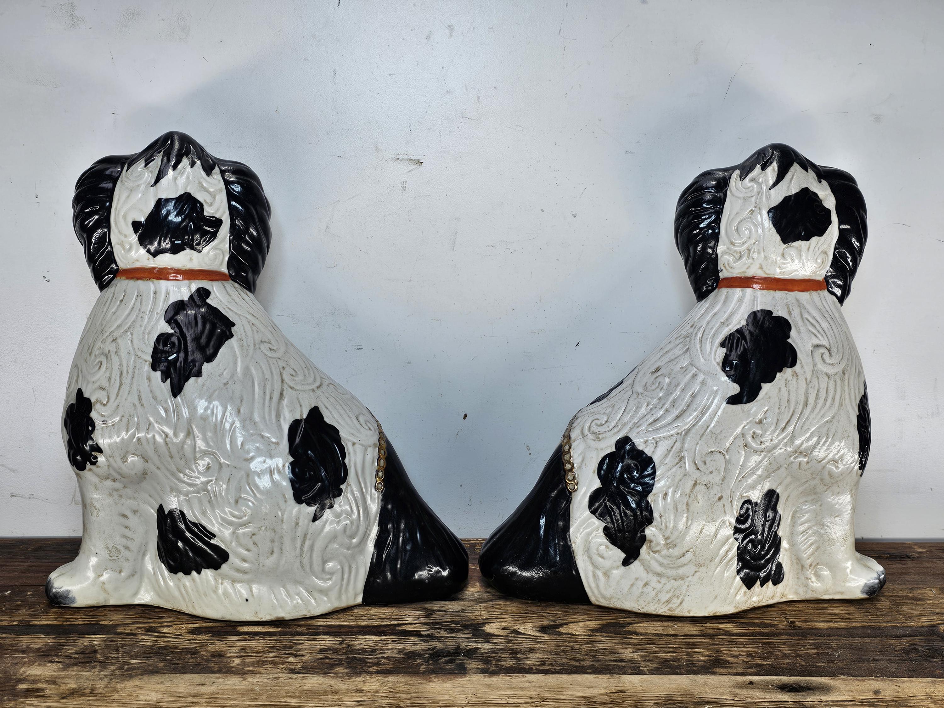 Vintage Reproduction Staffordshire Style Seated Spaniel Dogs 12"H