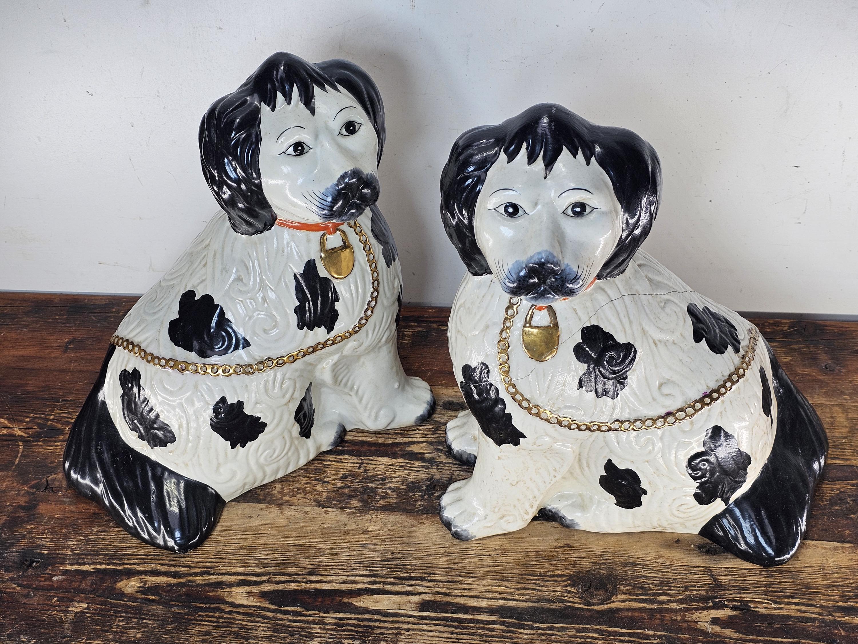 Vintage Reproduction Staffordshire Style Seated Spaniel Dogs 12"H