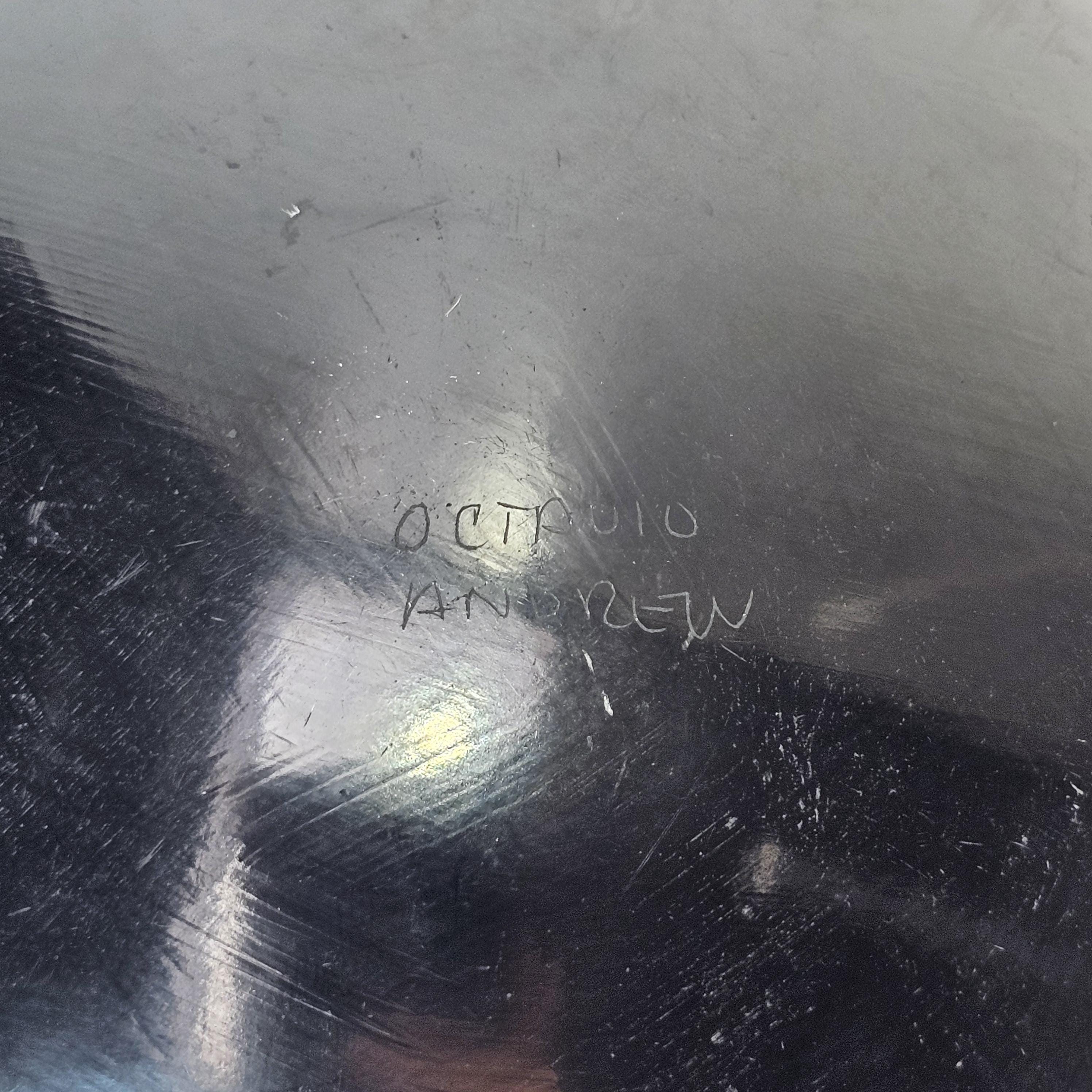 Mata Ortiz Geometric Black Pottery by Octavio Andrew 5"Diam x 2"H