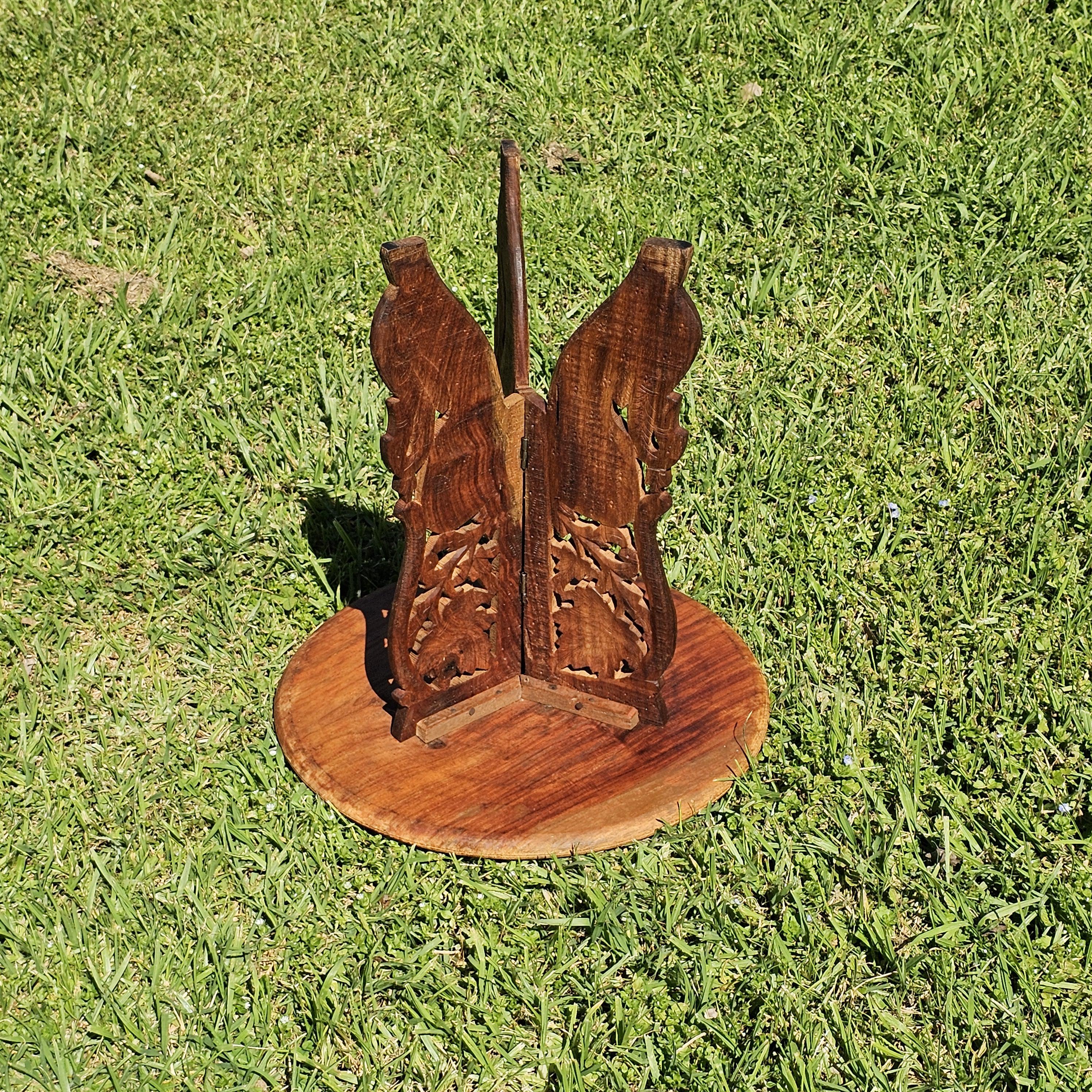 Vintage Indian Hand-Carved Small Wooden Table/Plant Stand 14"Diam x 16"H