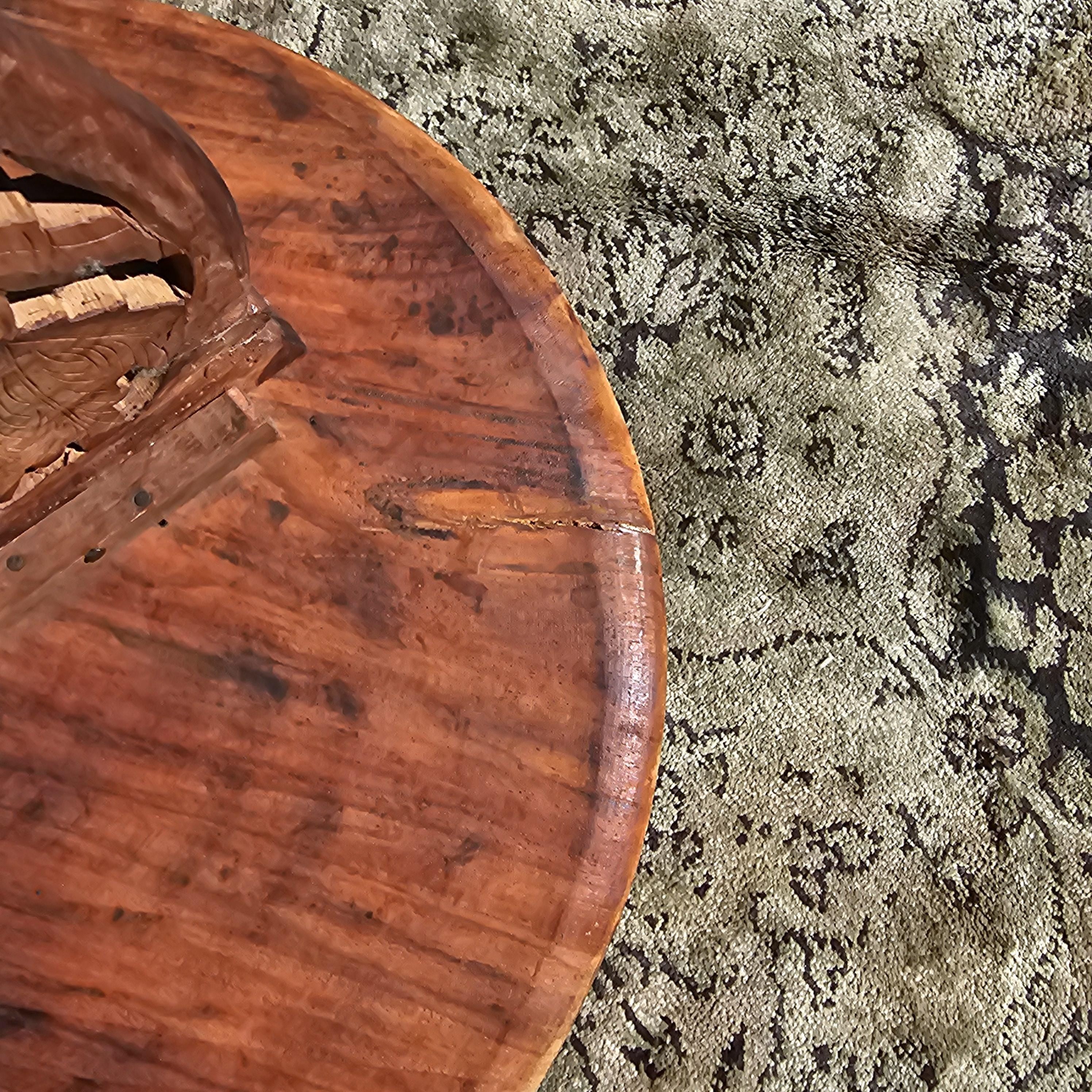 Vintage Indian Hand-Carved Small Wooden Table/Plant Stand 14"Diam x 16"H