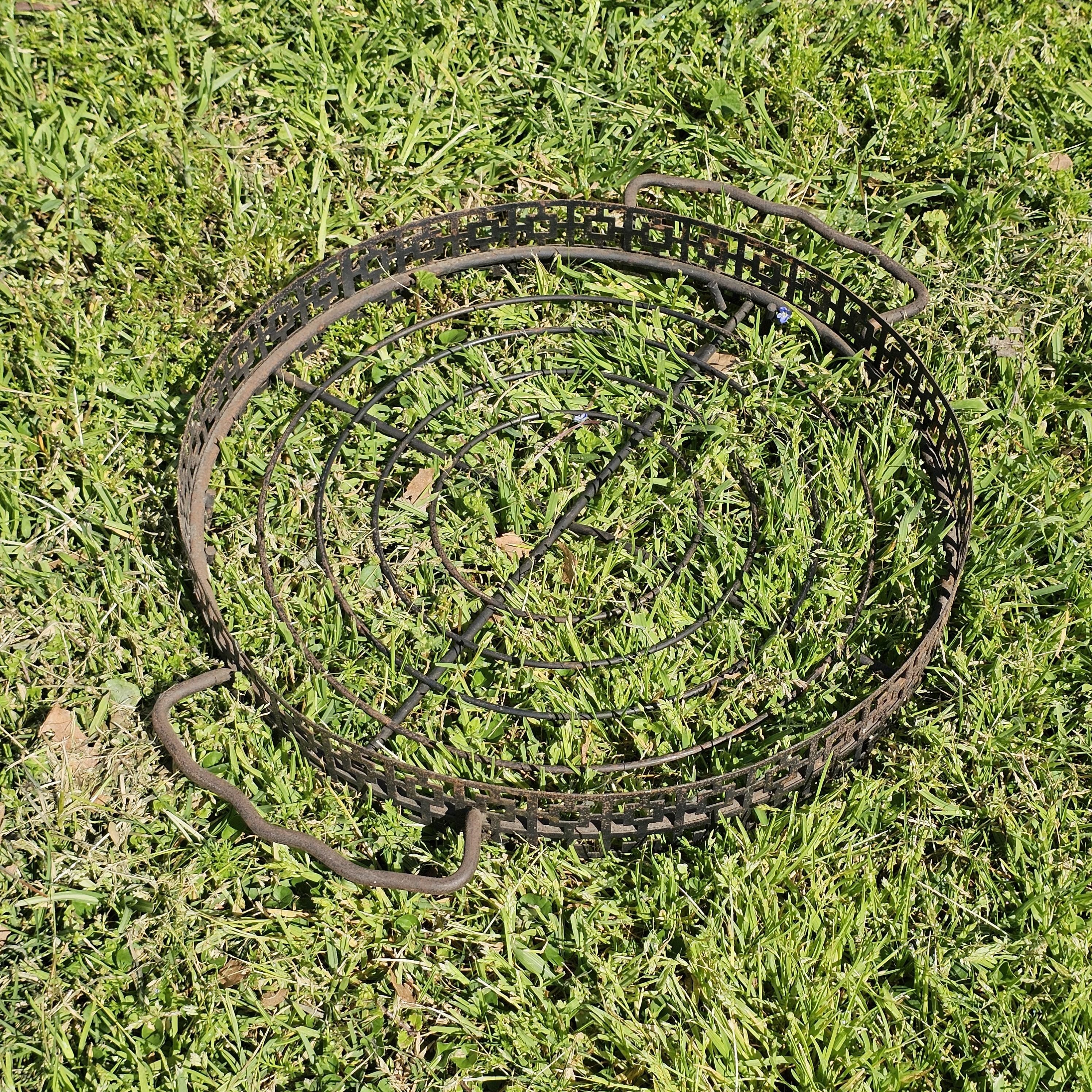 Greek Key Pattern Metal Tray Round Garden Planter with Handles