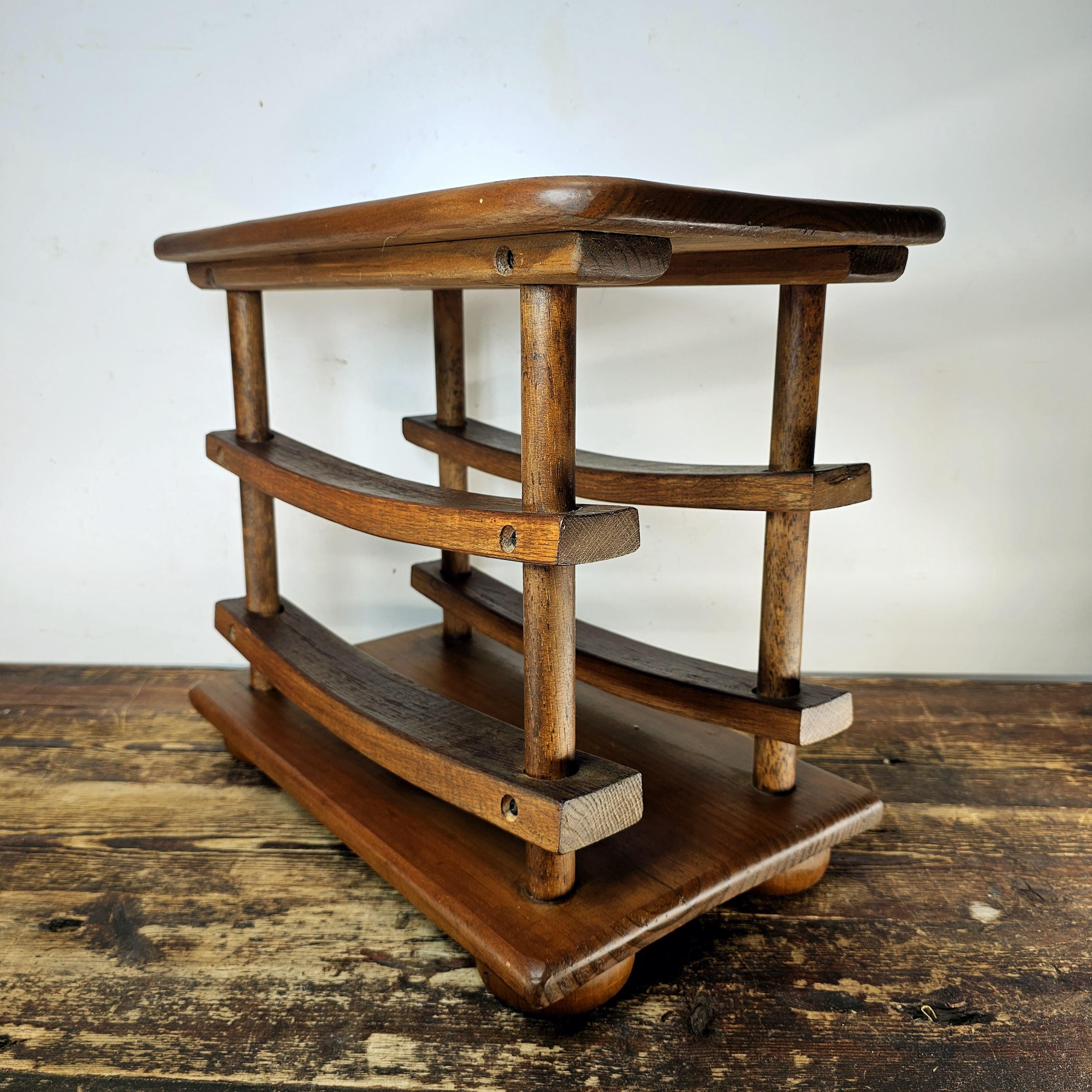Vintage Wooden Double Decker Wine Rack with Serving Top