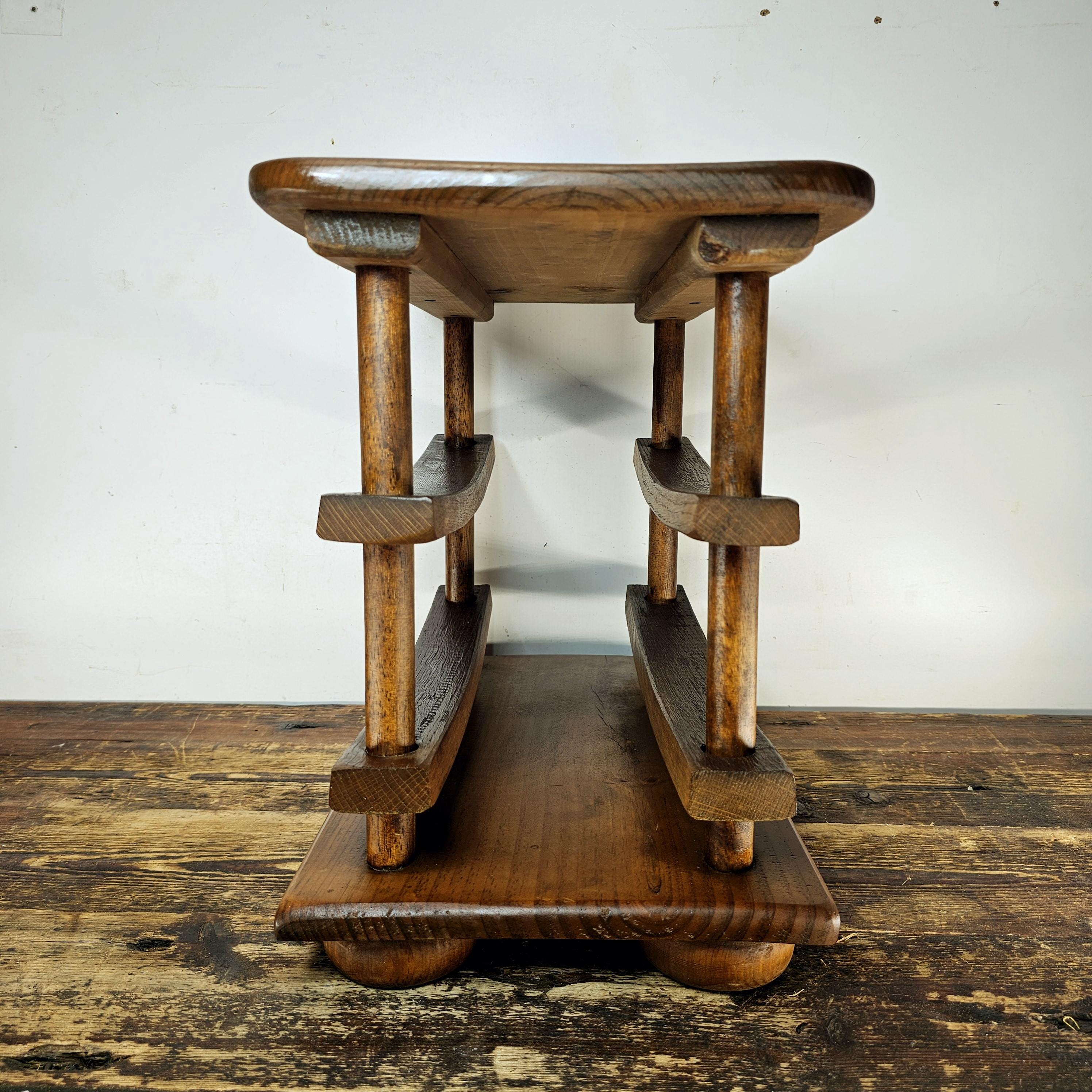 Vintage Wooden Double Decker Wine Rack with Serving Top