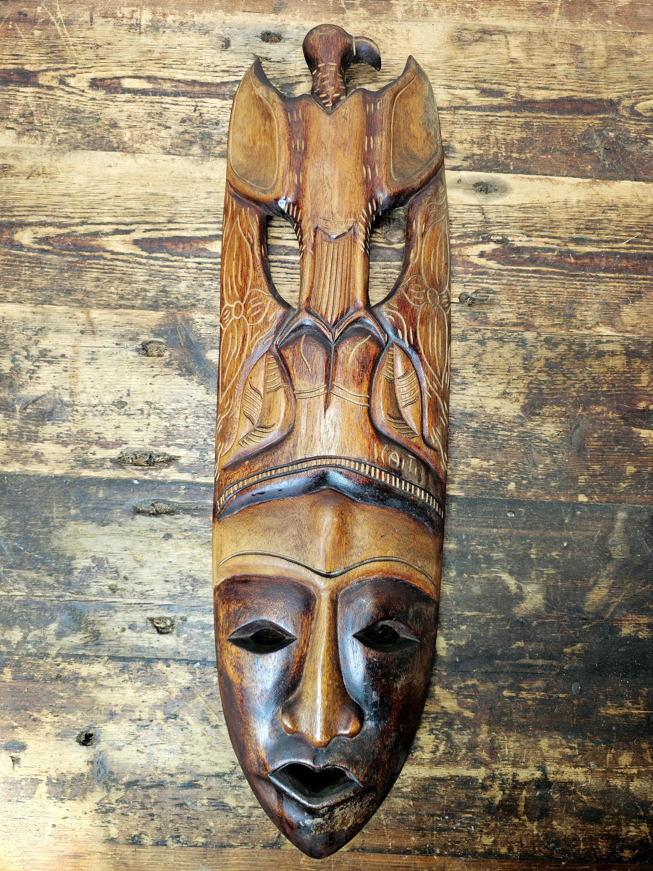 Haitian Wooden Carving Bird Totem Mask 26"H