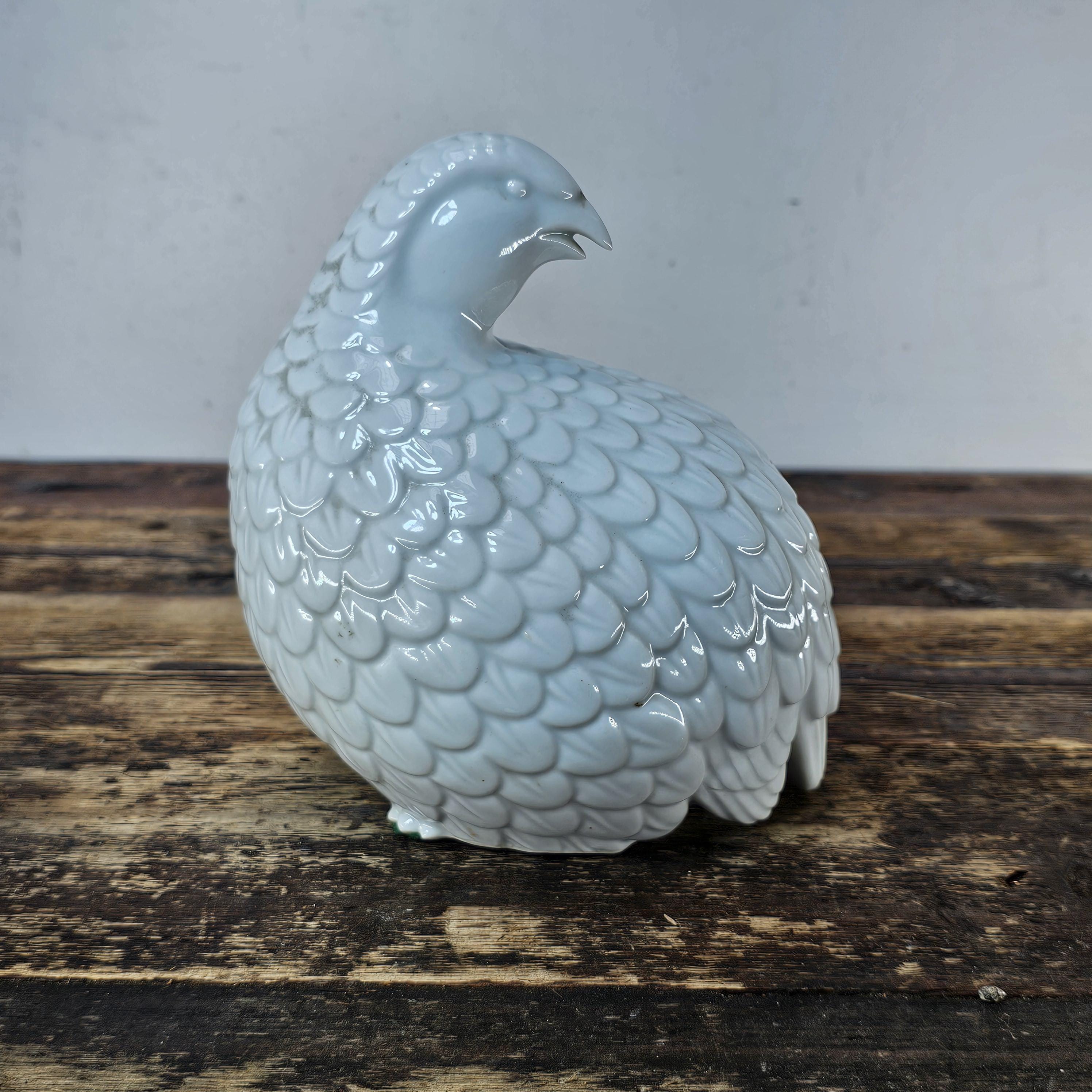 Vintage White Porcelain Quail Figurine Signed Made In Japan 7.5"L x 5"W x 7.5"H