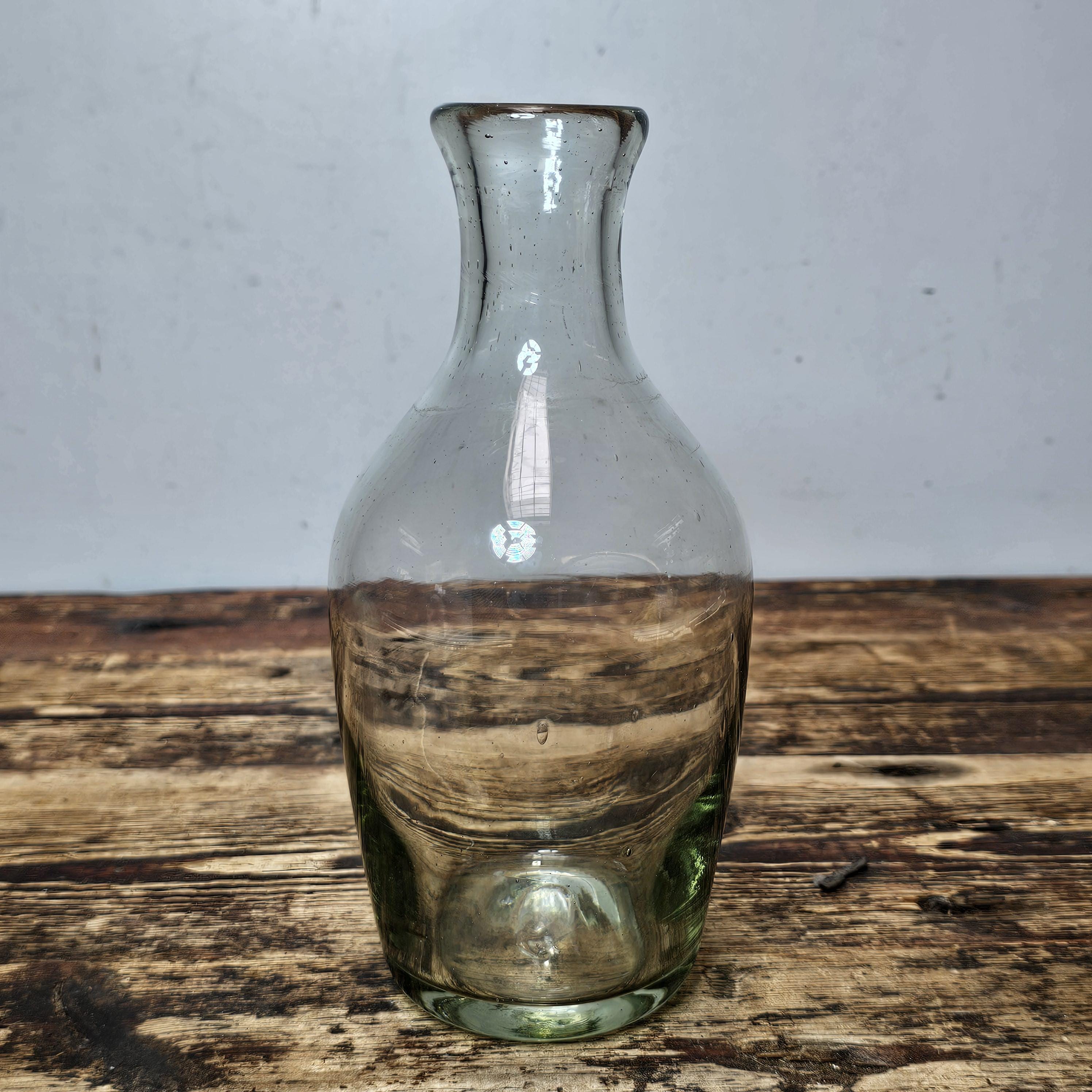 Rustic Hand-Blown Glass Bottle/Bud Vase 9"H