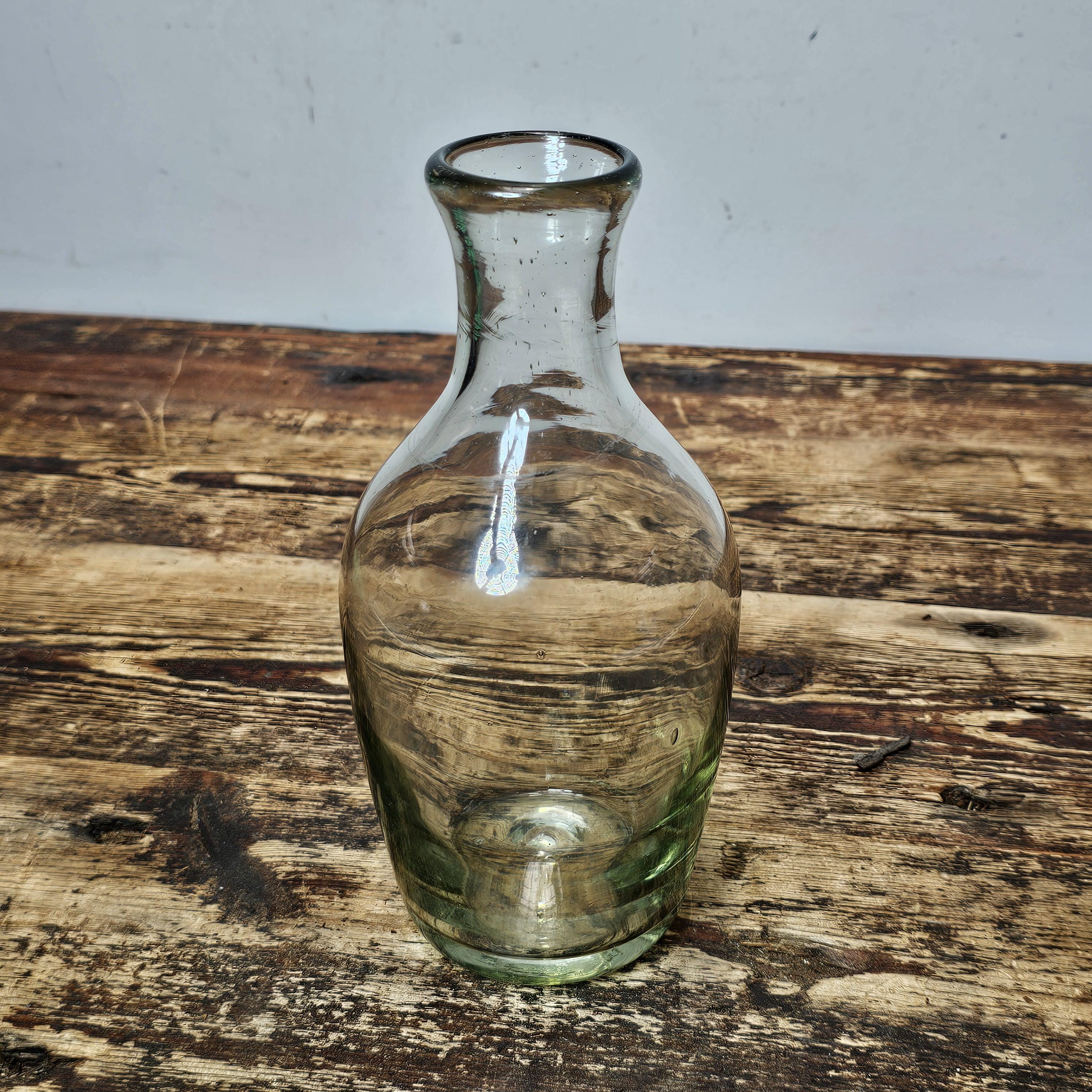 Rustic Hand-Blown Glass Bottle/Bud Vase 9"H