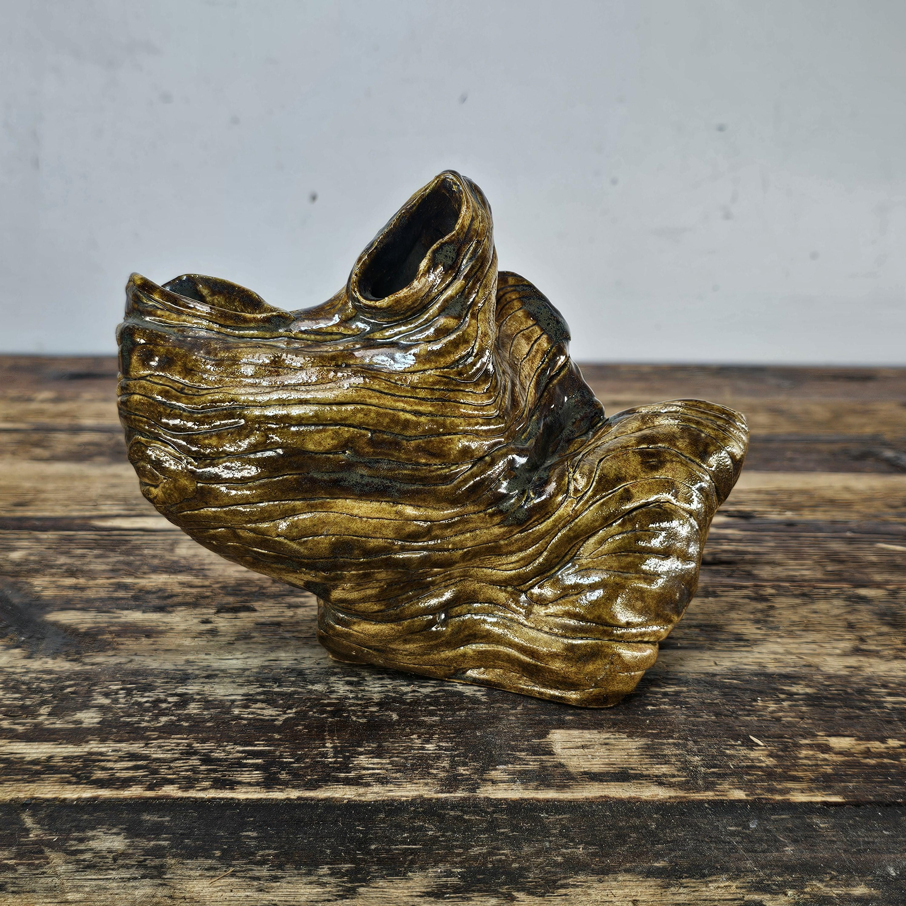 1970s Studio Art Organic Multi-Opening Flower Vase 7"L x 3"D x 5.75"H