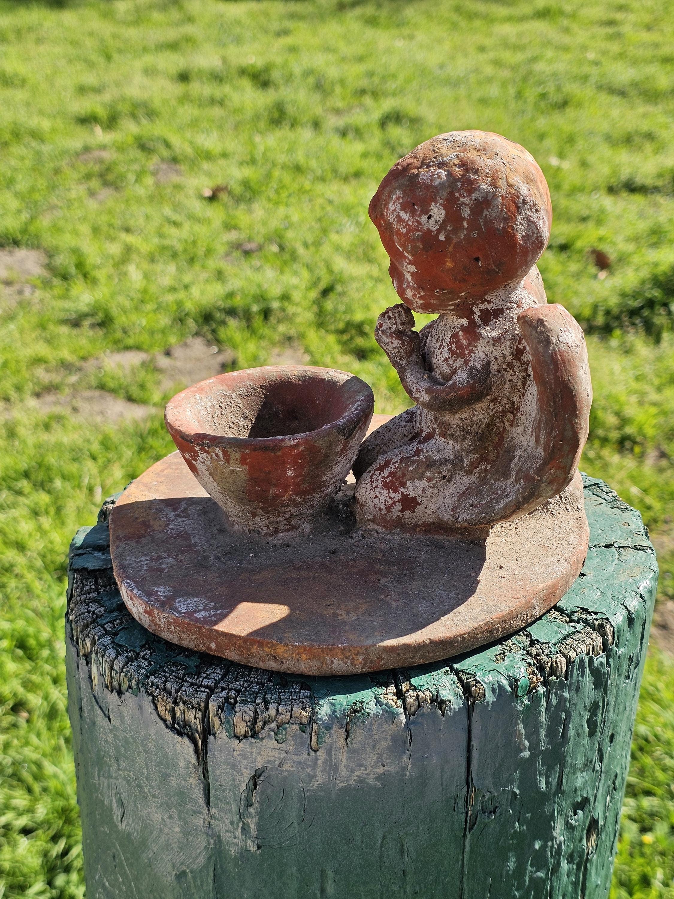 Clay Cherub Angel Candle Holder Copal Burning Bowl 7.5"Diam x 6.5"H