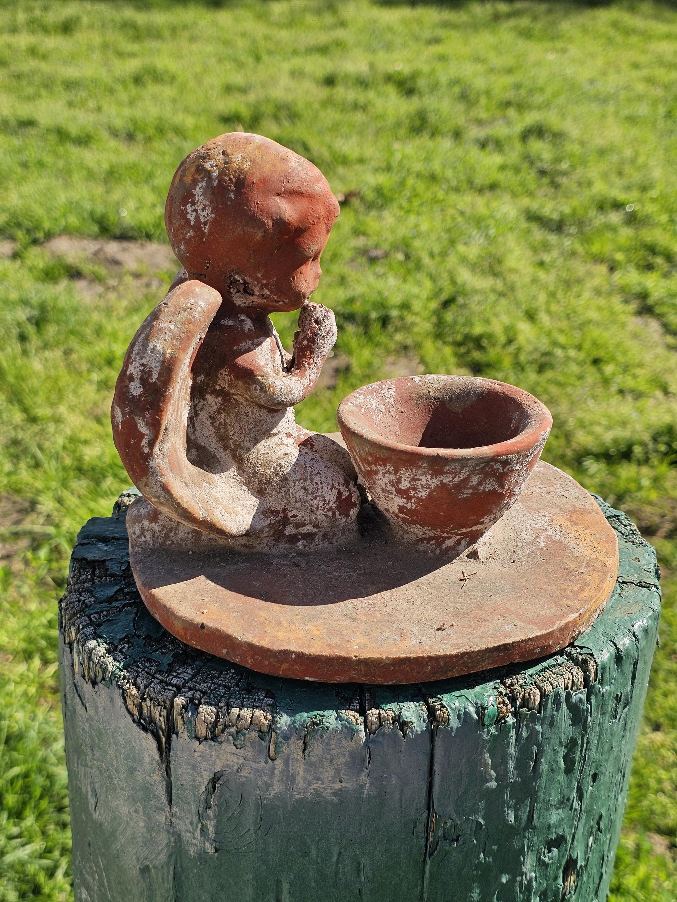 Clay Cherub Angel Candle Holder Copal Burning Bowl 7.5"Diam x 6.5"H