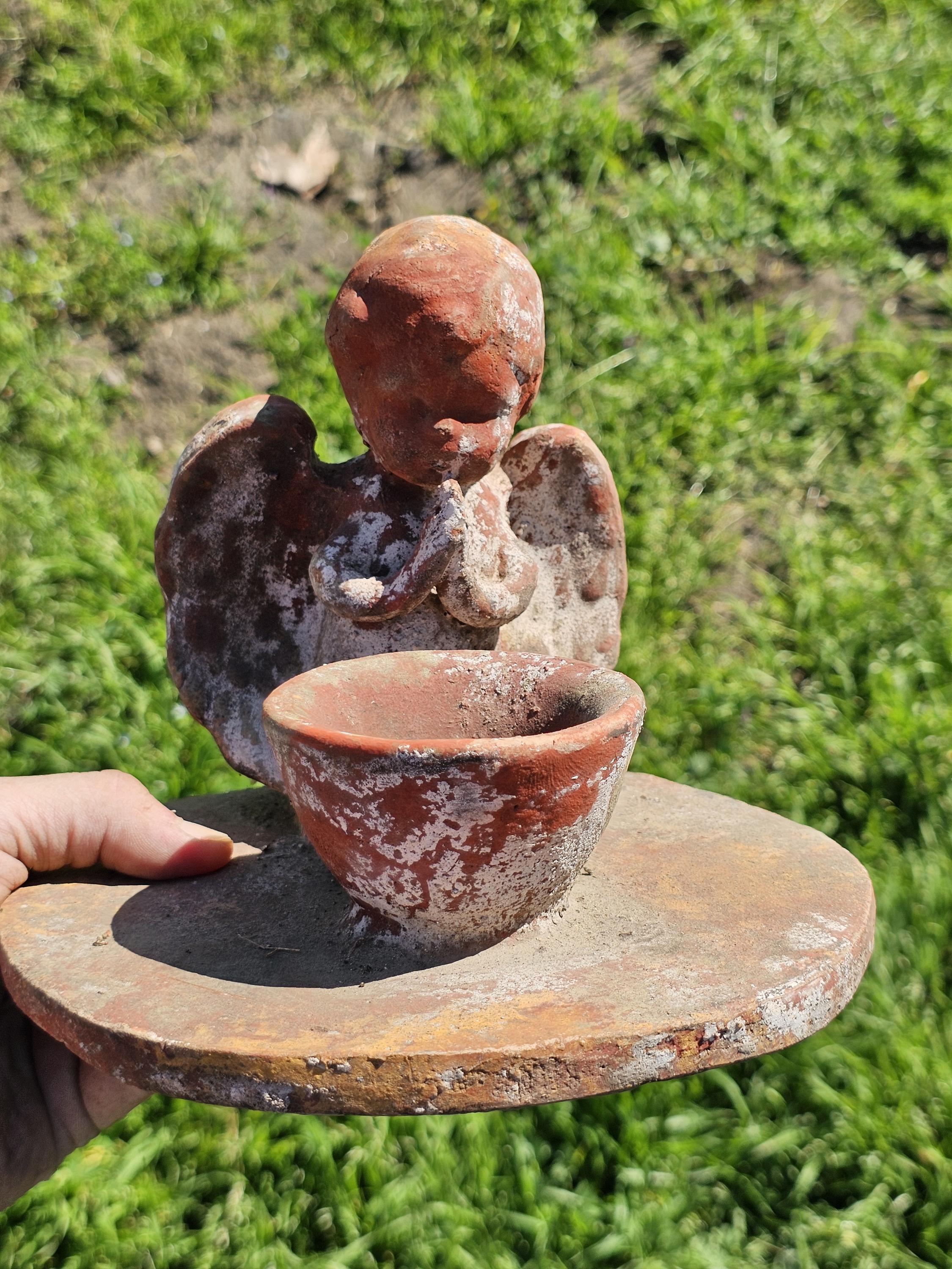 Clay Cherub Angel Candle Holder Copal Burning Bowl 7.5"Diam x 6.5"H