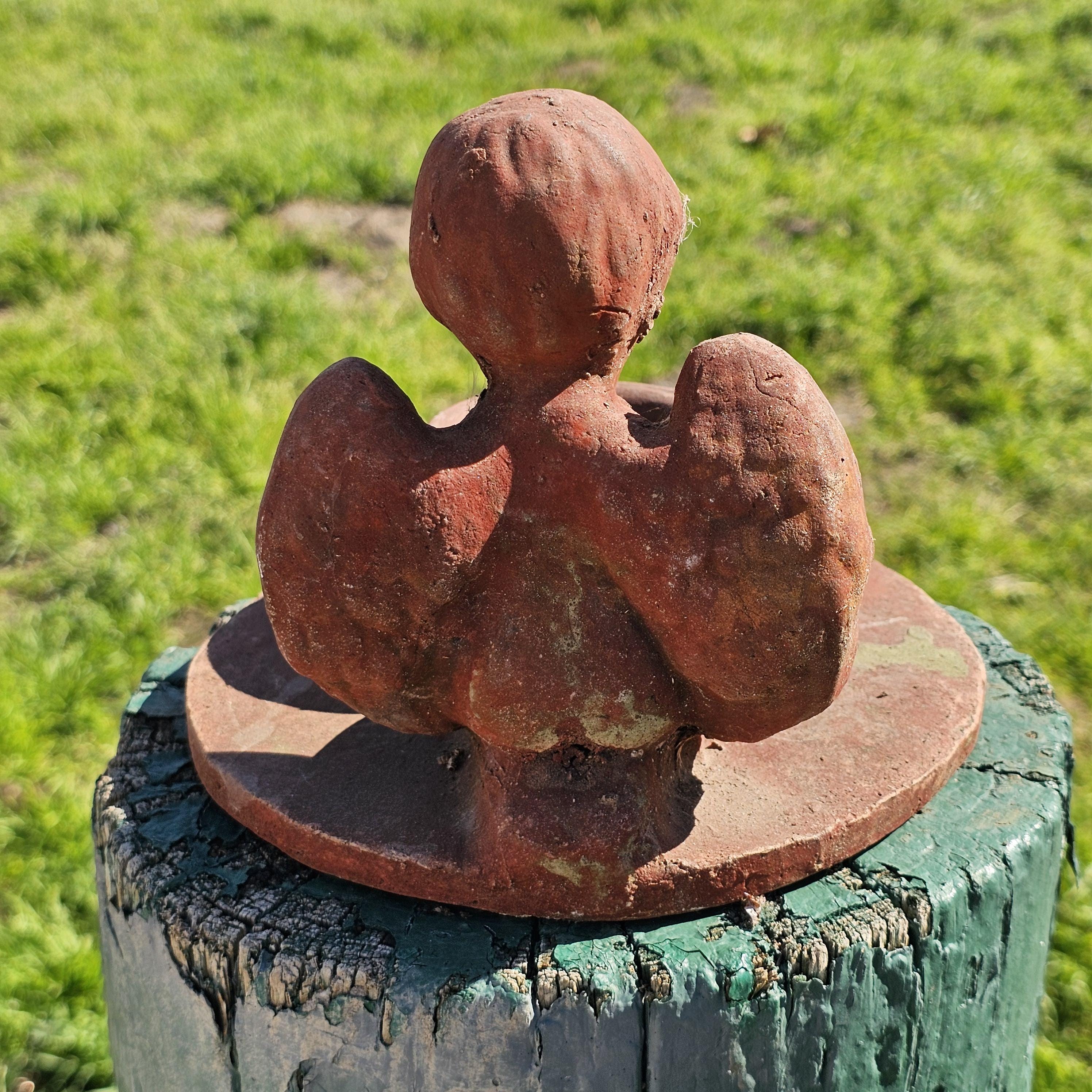 Clay Cherub Angel Candle Holder Copal Burning Bowl 7.5"Diam x 6.5"H