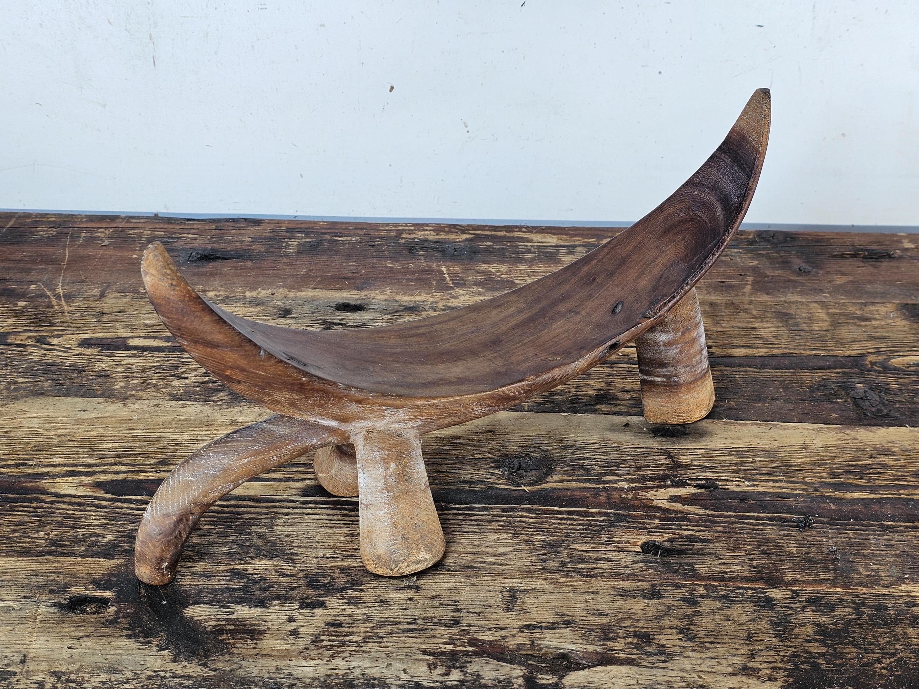 South Sudanese Dinka Tribal Hand-Carved Wooden Neck Rest Headrest 14.5"L