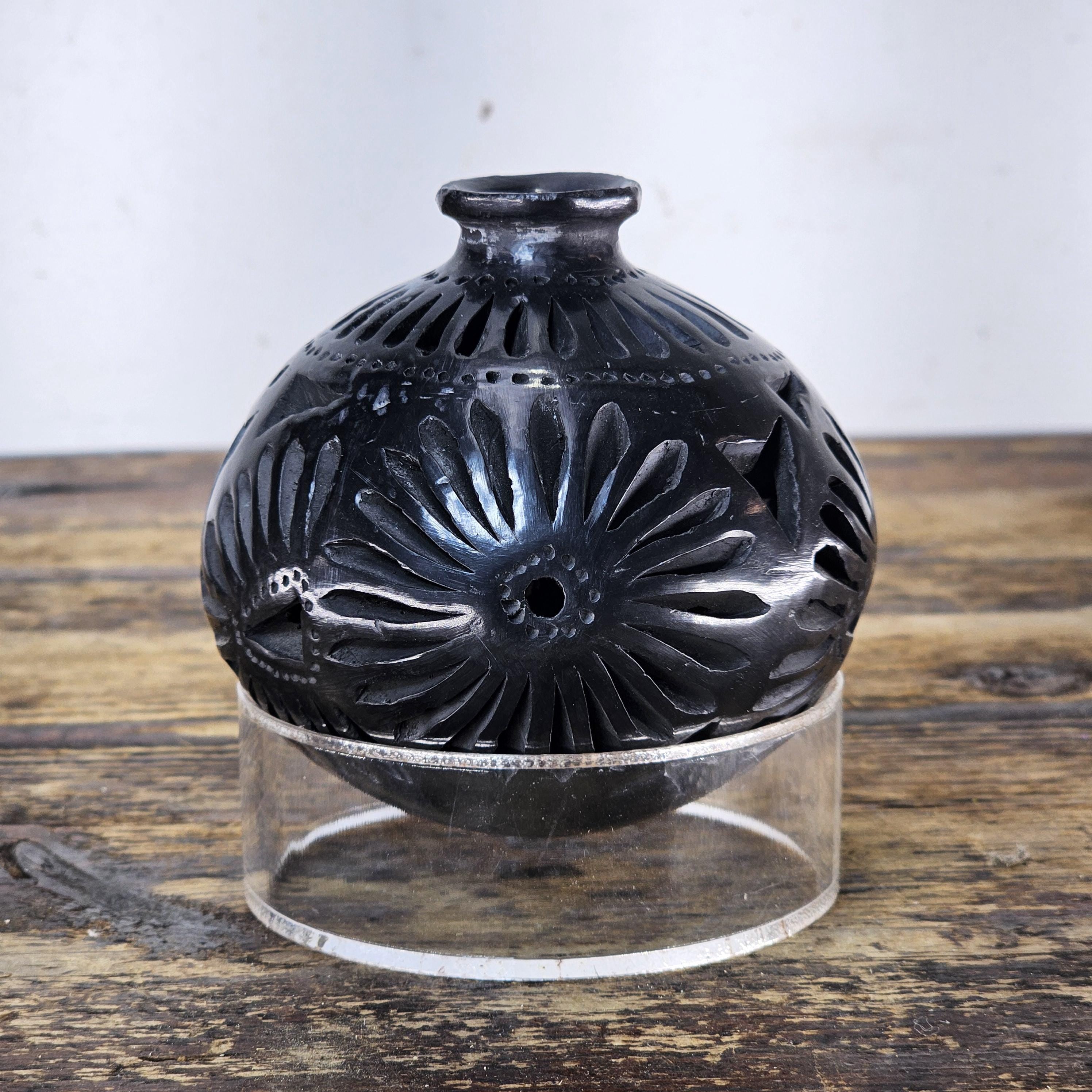 Vintage Barro Negro Pottery Cut Out Black Mexican Folk Art Oaxaca Mexico