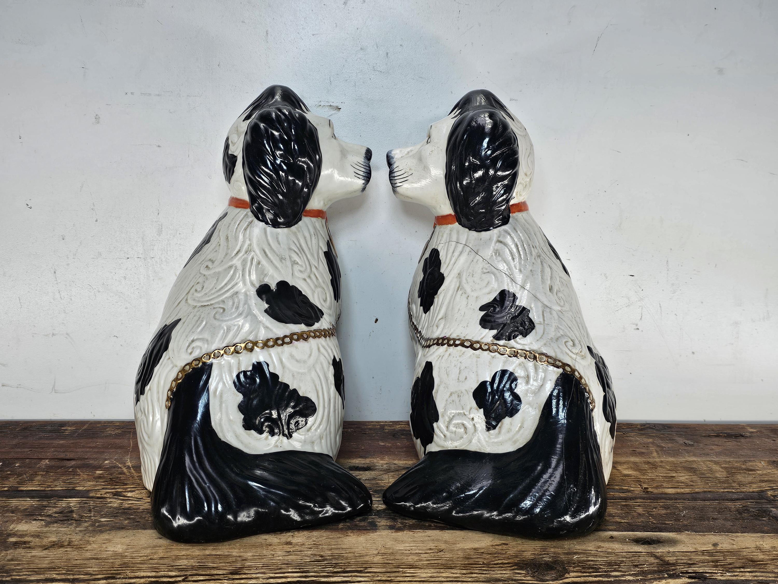 Vintage Reproduction Staffordshire Style Seated Spaniel Dogs 12"H