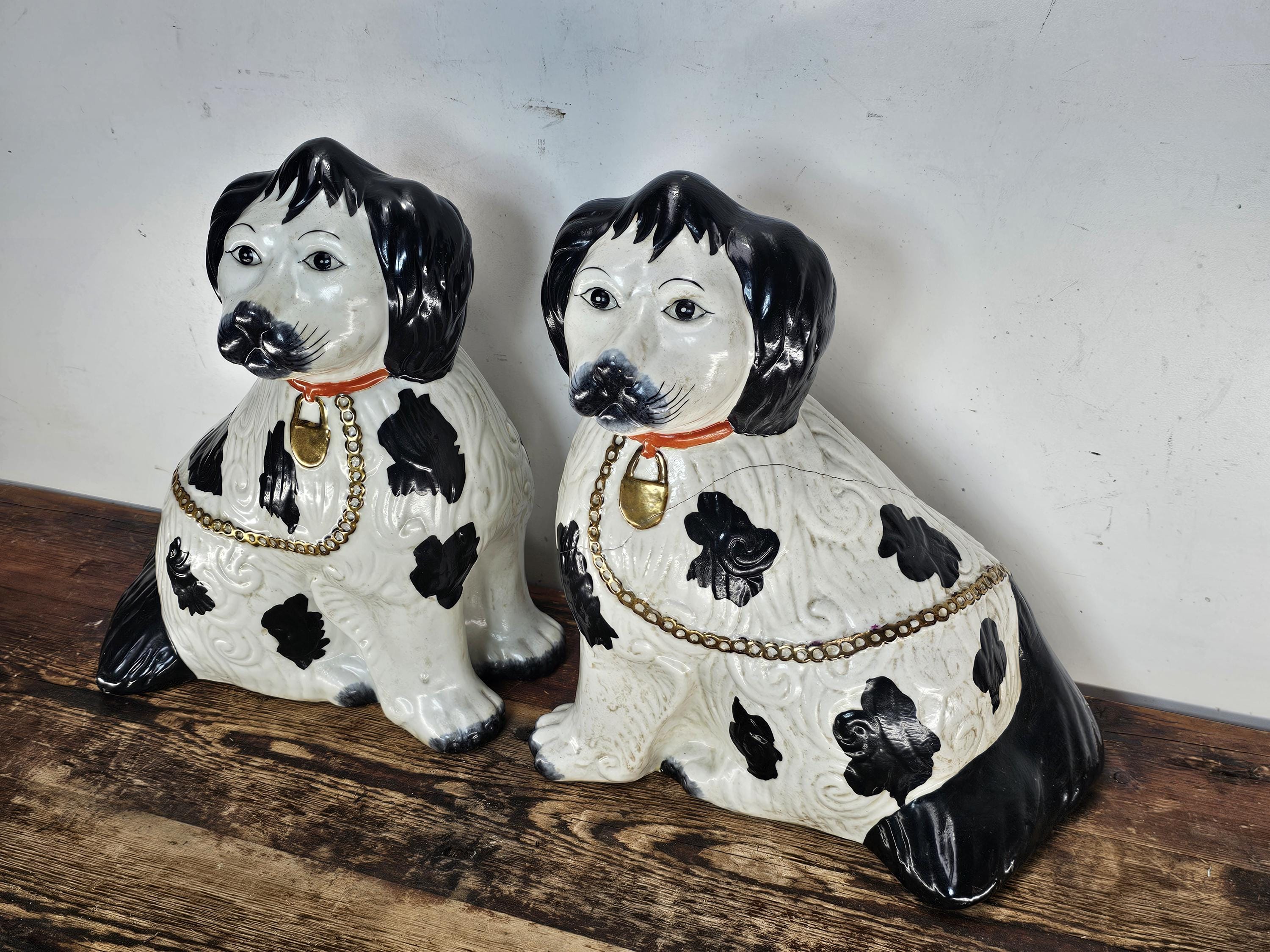 Vintage Reproduction Staffordshire Style Seated Spaniel Dogs 12"H