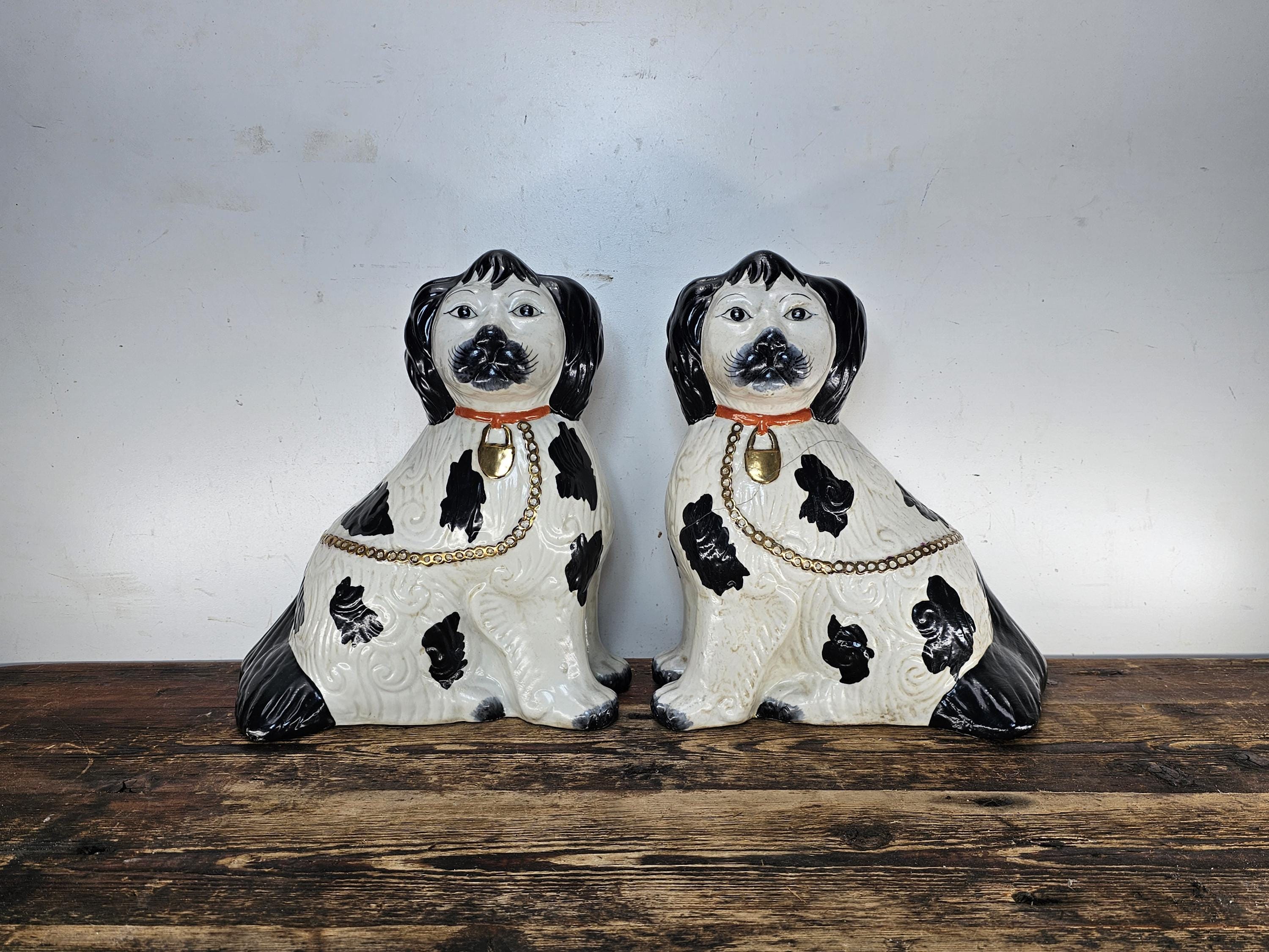 Vintage Reproduction Staffordshire Style Seated Spaniel Dogs 12"H