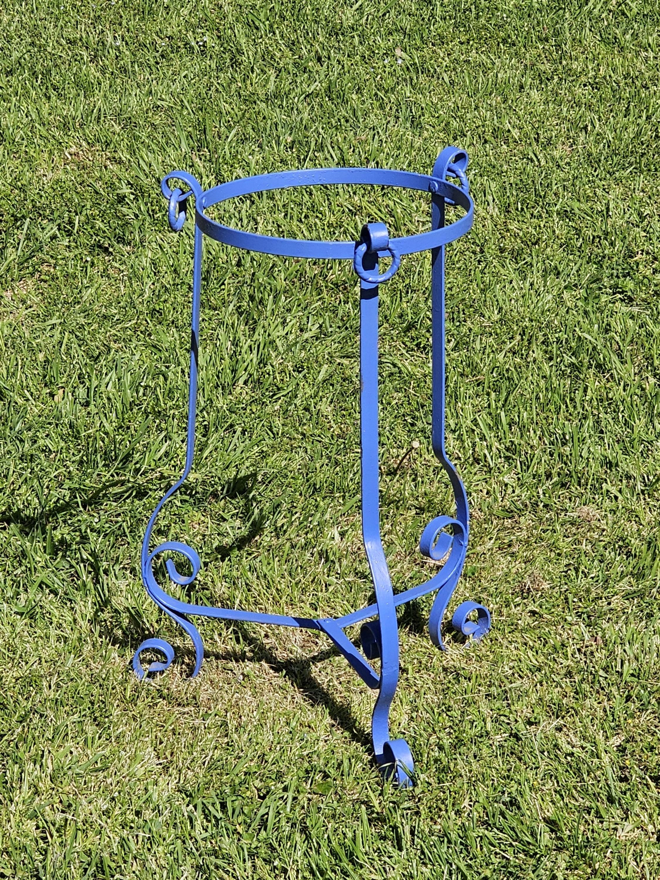 Vintage Decorative Scrollwork Blue Metal Plant Stand 22.5"H × 15.5"W × 15.5"D