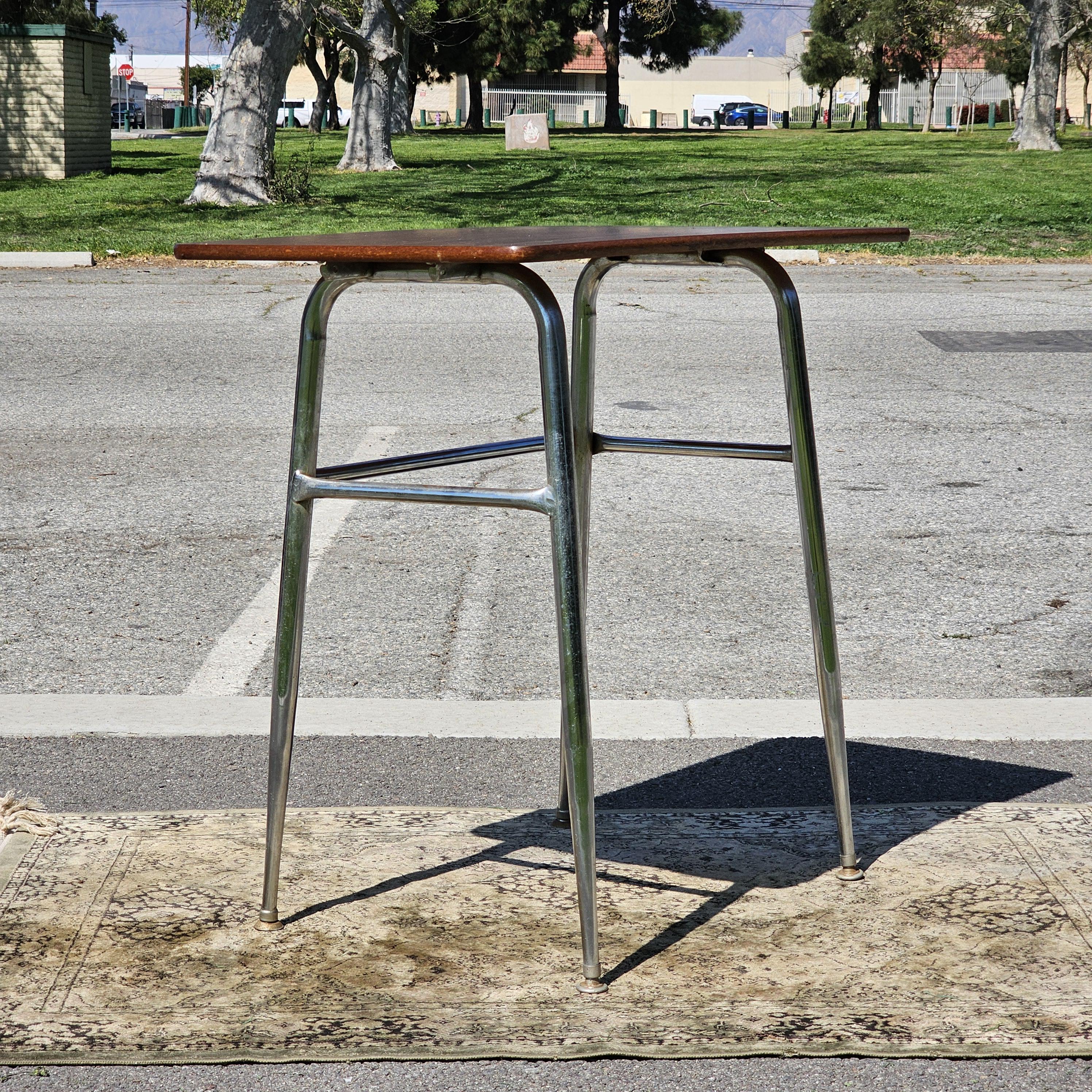 Local Pickup Only / Mid-Century Woodgrain Top & Steel Office Desk 30"L x 18"W x 29.5"H