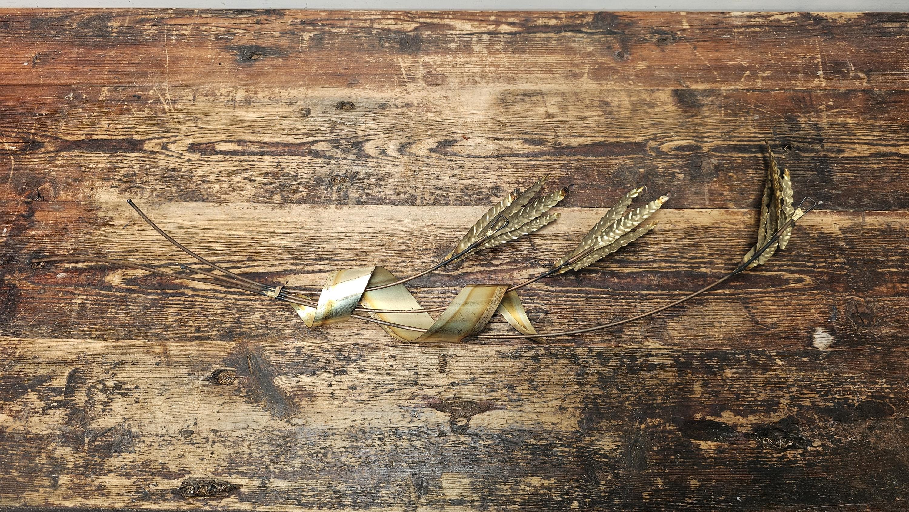 Vintage 70's Brass Metal Wheat Wall Hanging Art 29"H