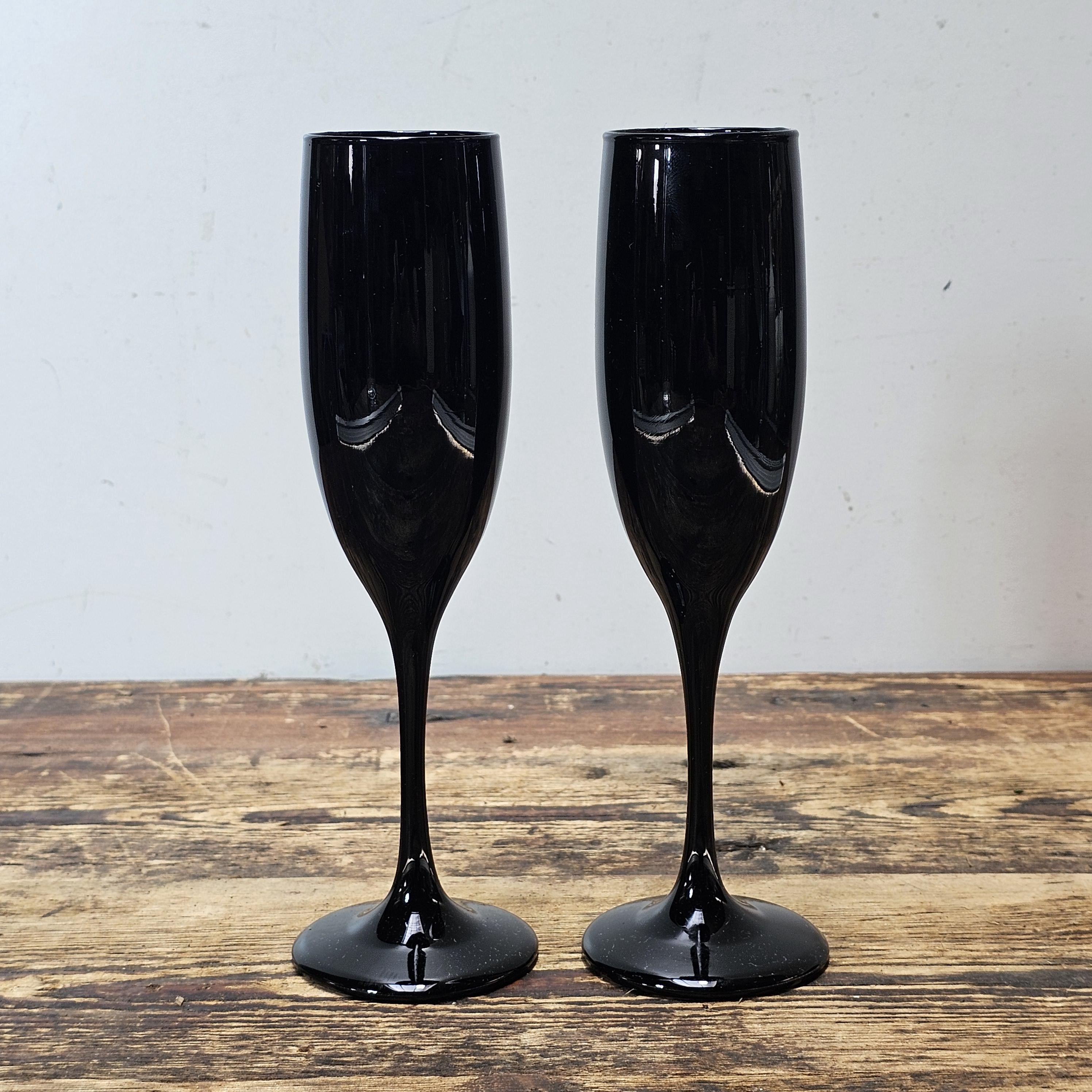 Set of 2 Vintage Black Amethyst Glass Libbey Premiere Champagne Flutes 9"H
