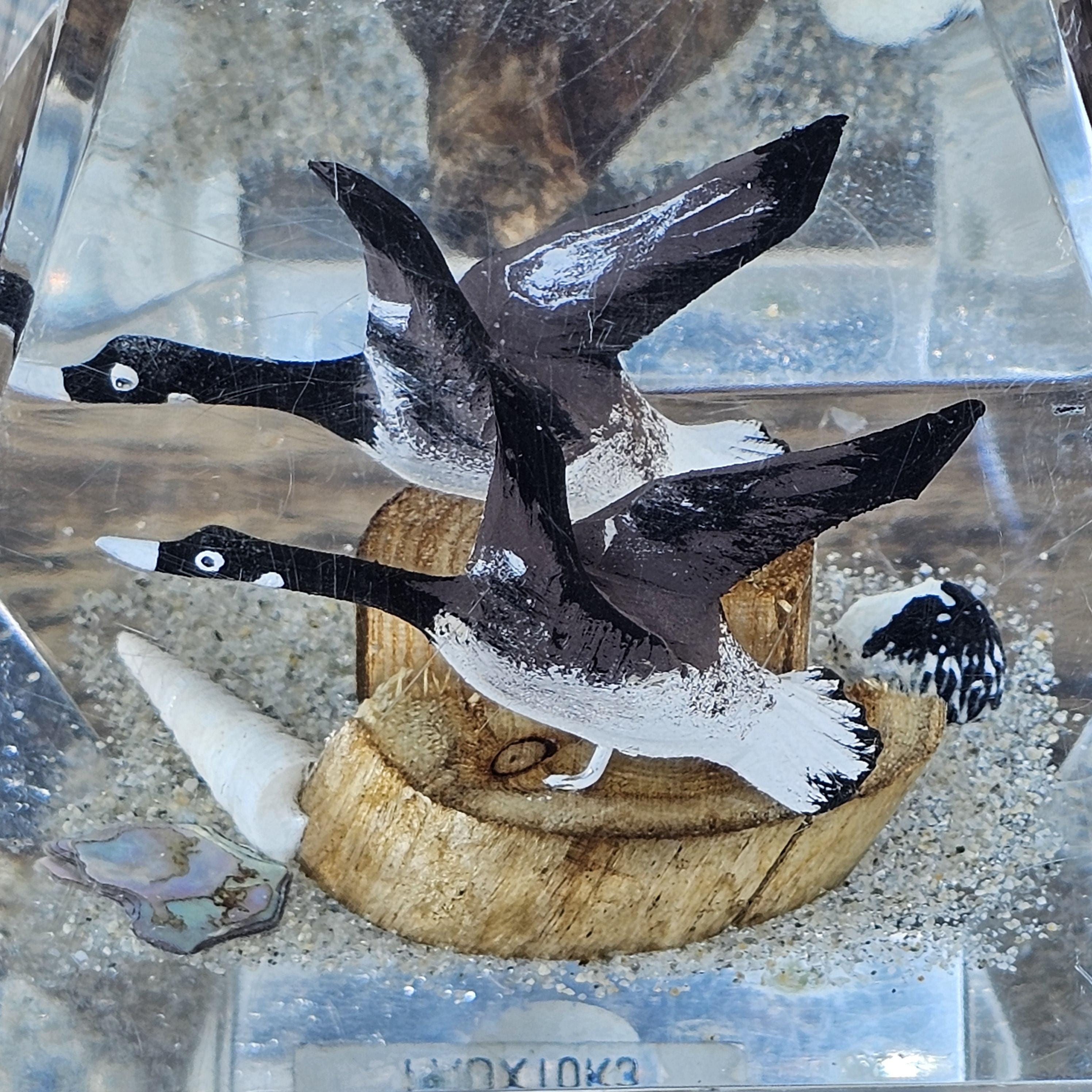 Vintage Lucite Canadian Geese Duck Paperweight