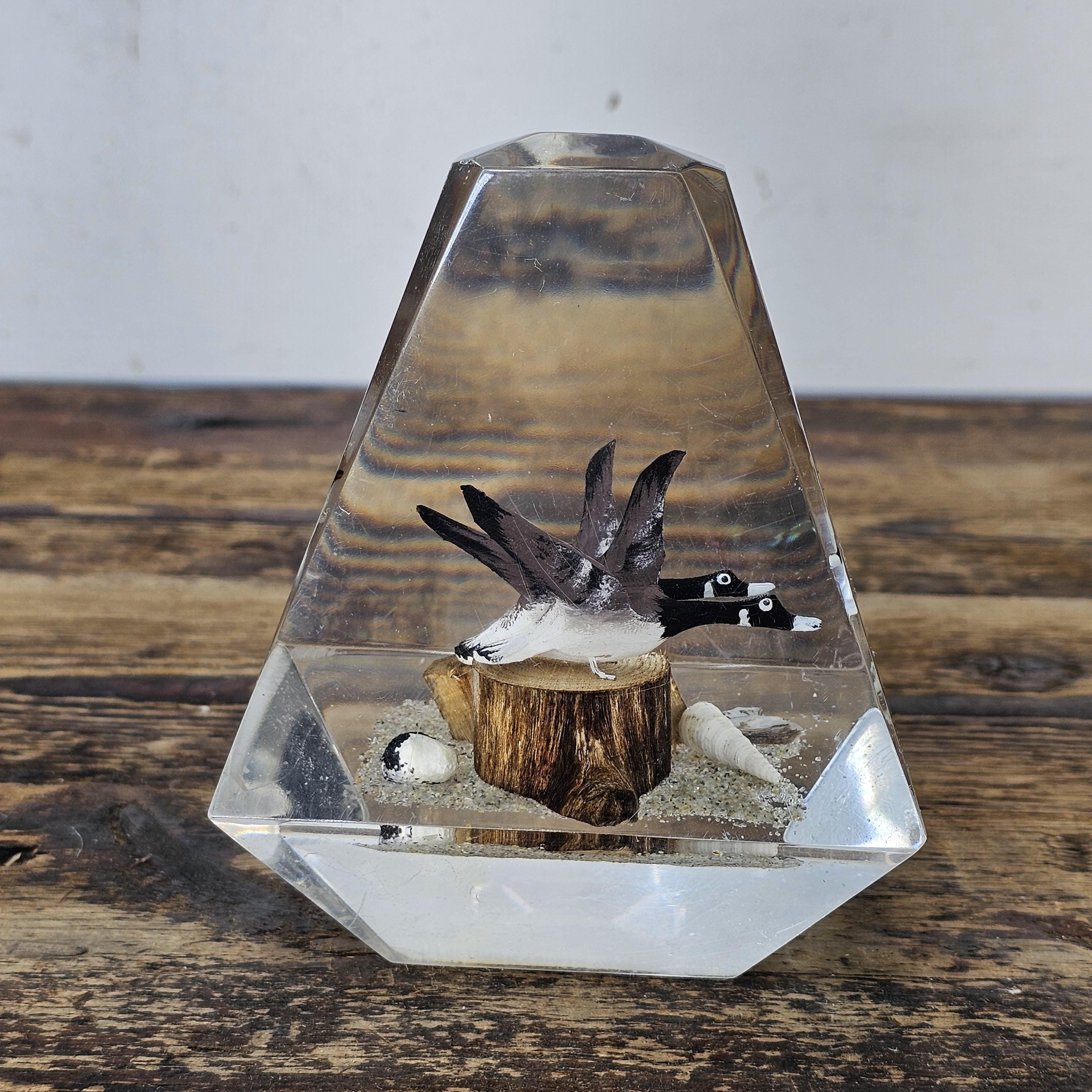 Vintage Lucite Canadian Geese Duck Paperweight
