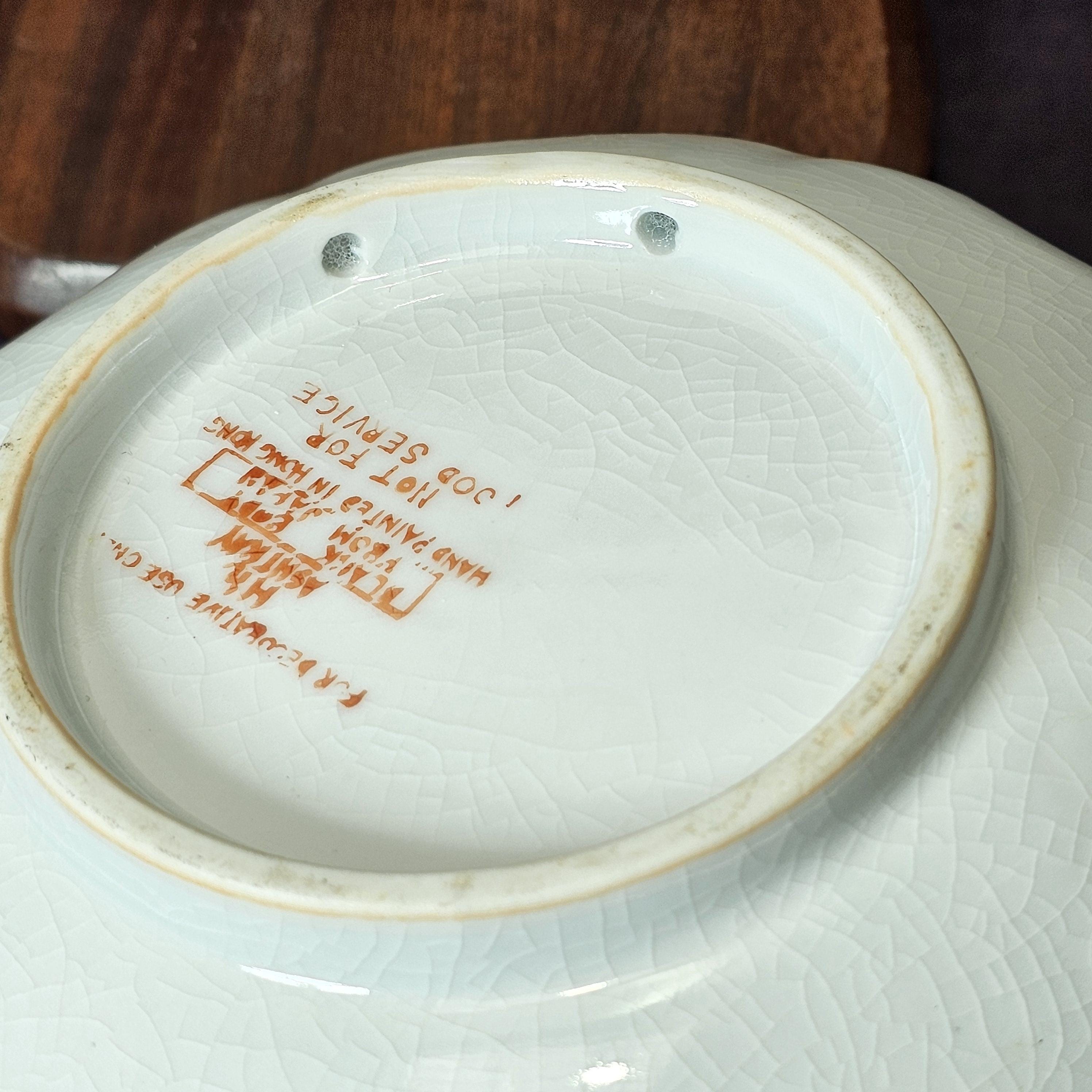 Vintage Hong Kong Hand-Painted Floral Octagonal Ashtray 6.25" x 6.25"