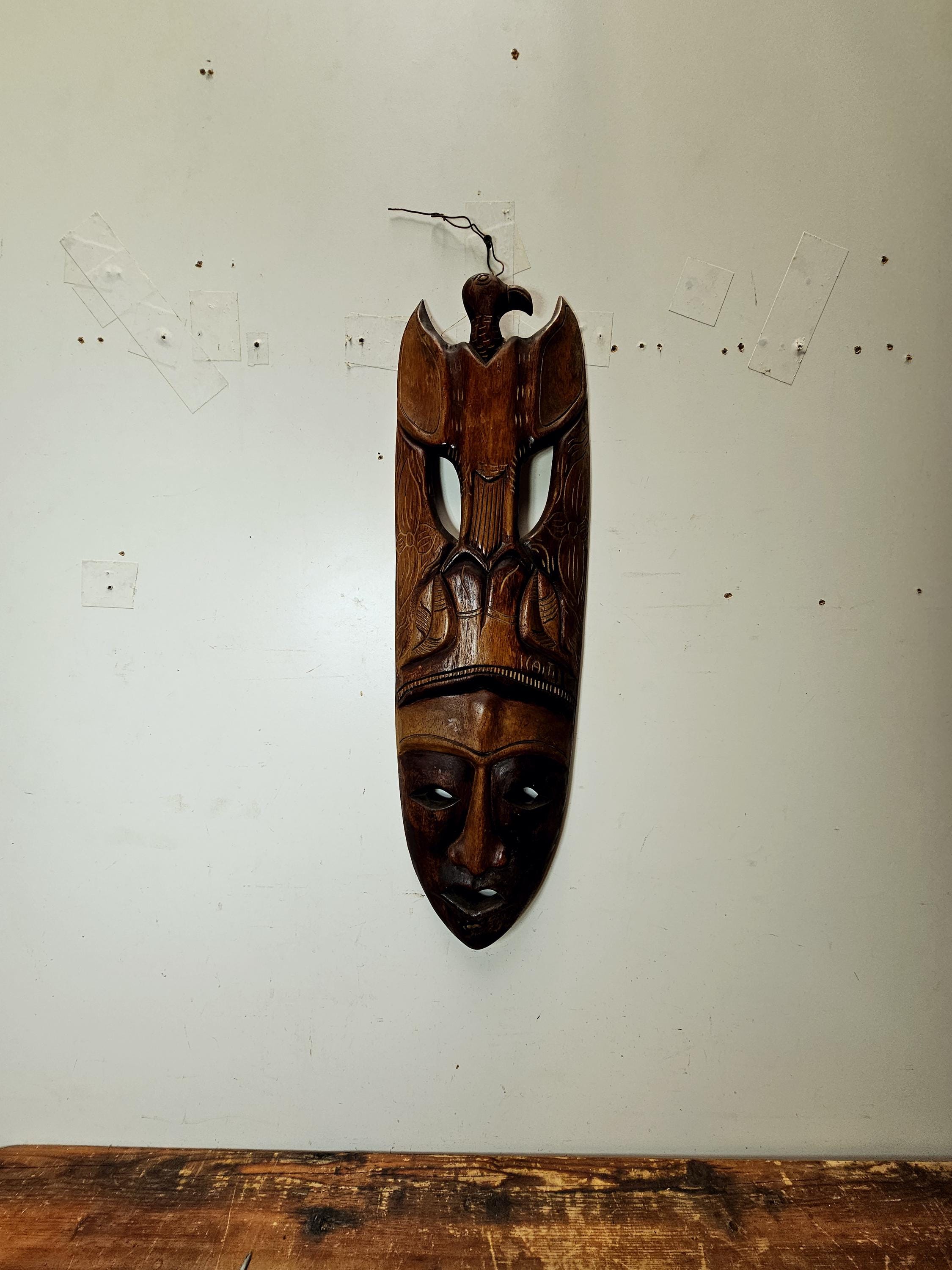 Haitian Wooden Carving Bird Totem Mask 26"H