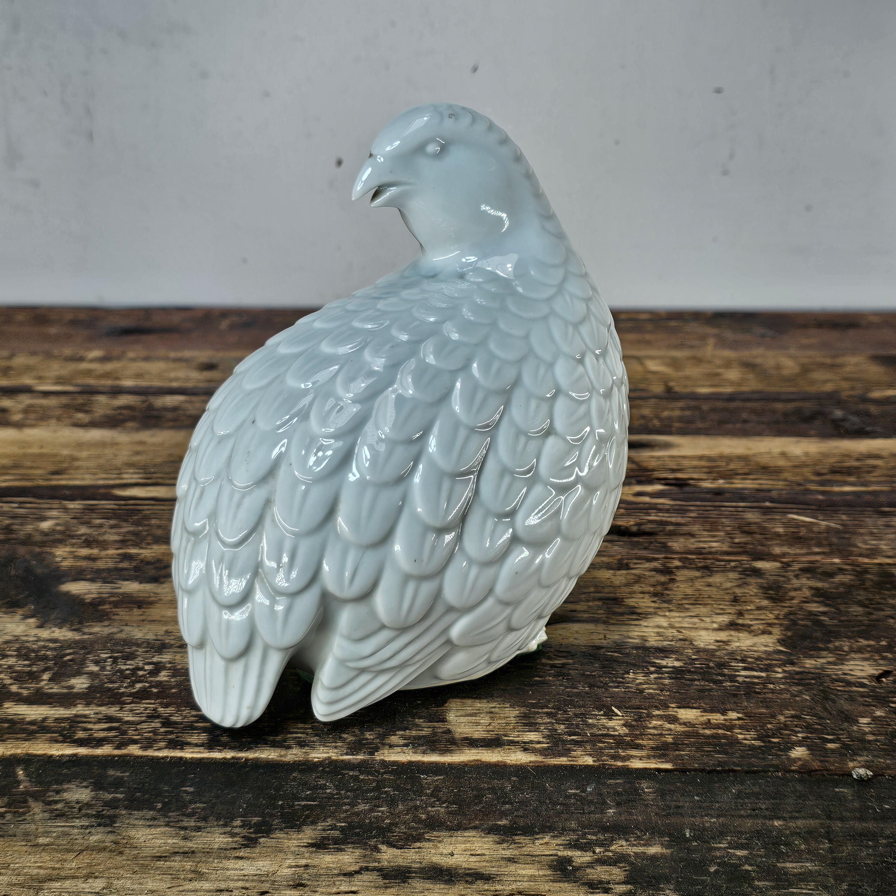 Vintage White Porcelain Quail Figurine Signed Made In Japan 7.5"L x 5"W x 7.5"H