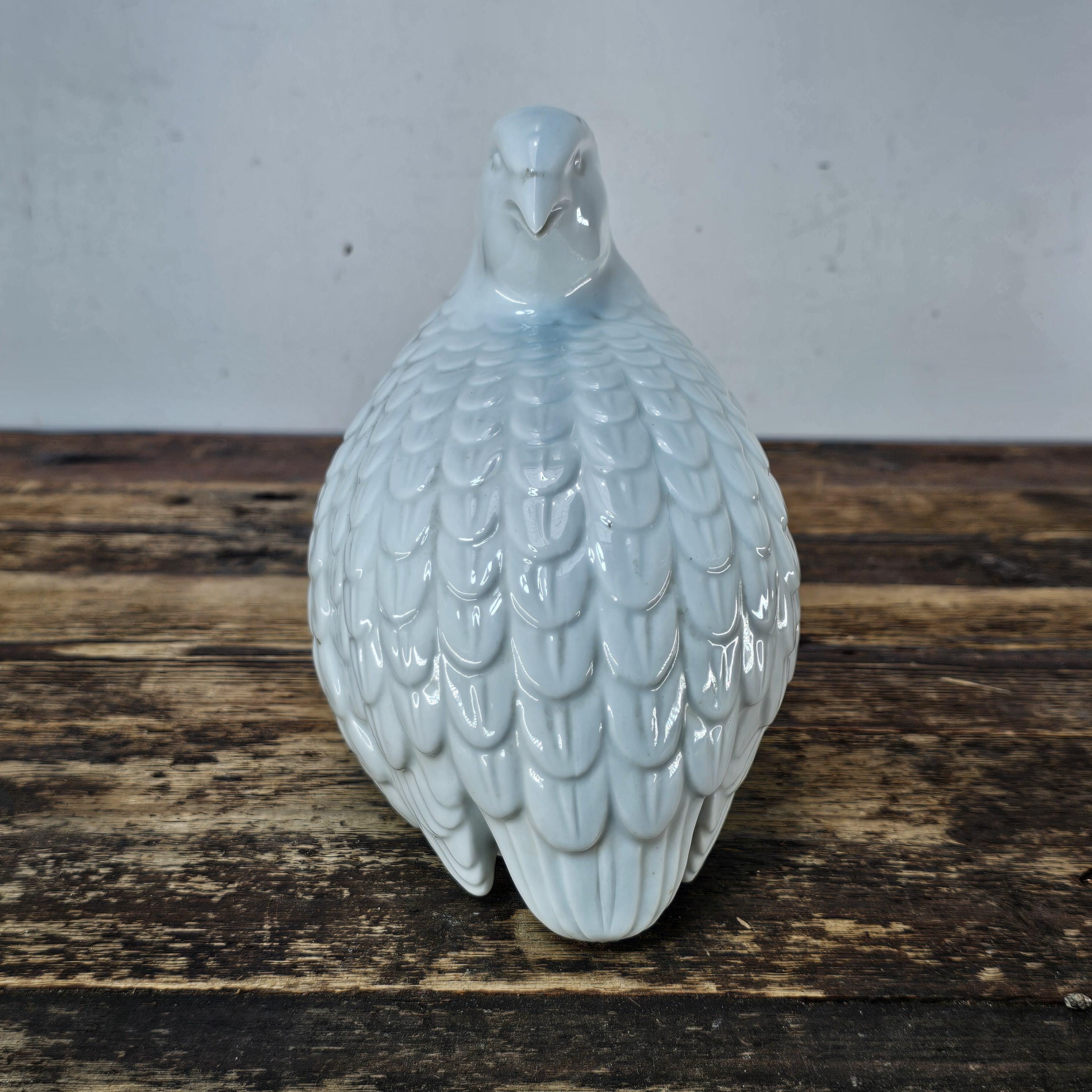 Vintage White Porcelain Quail Figurine Signed Made In Japan 7.5"L x 5"W x 7.5"H