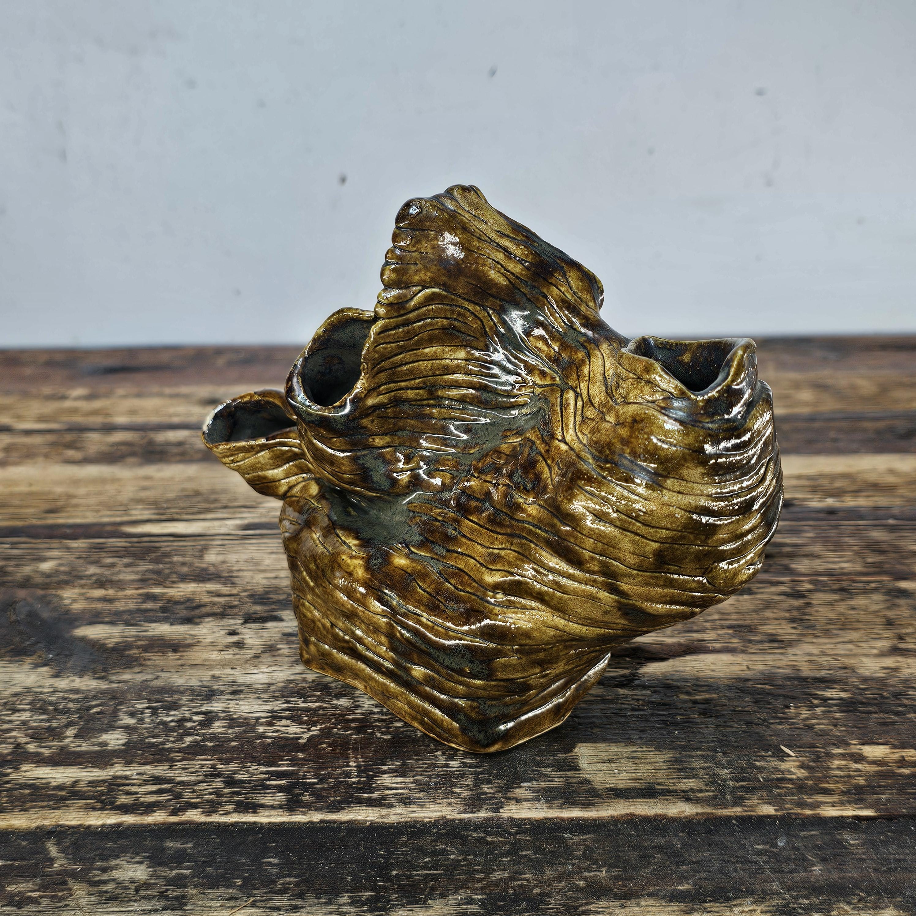 1970s Studio Art Organic Multi-Opening Flower Vase 7"L x 3"D x 5.75"H