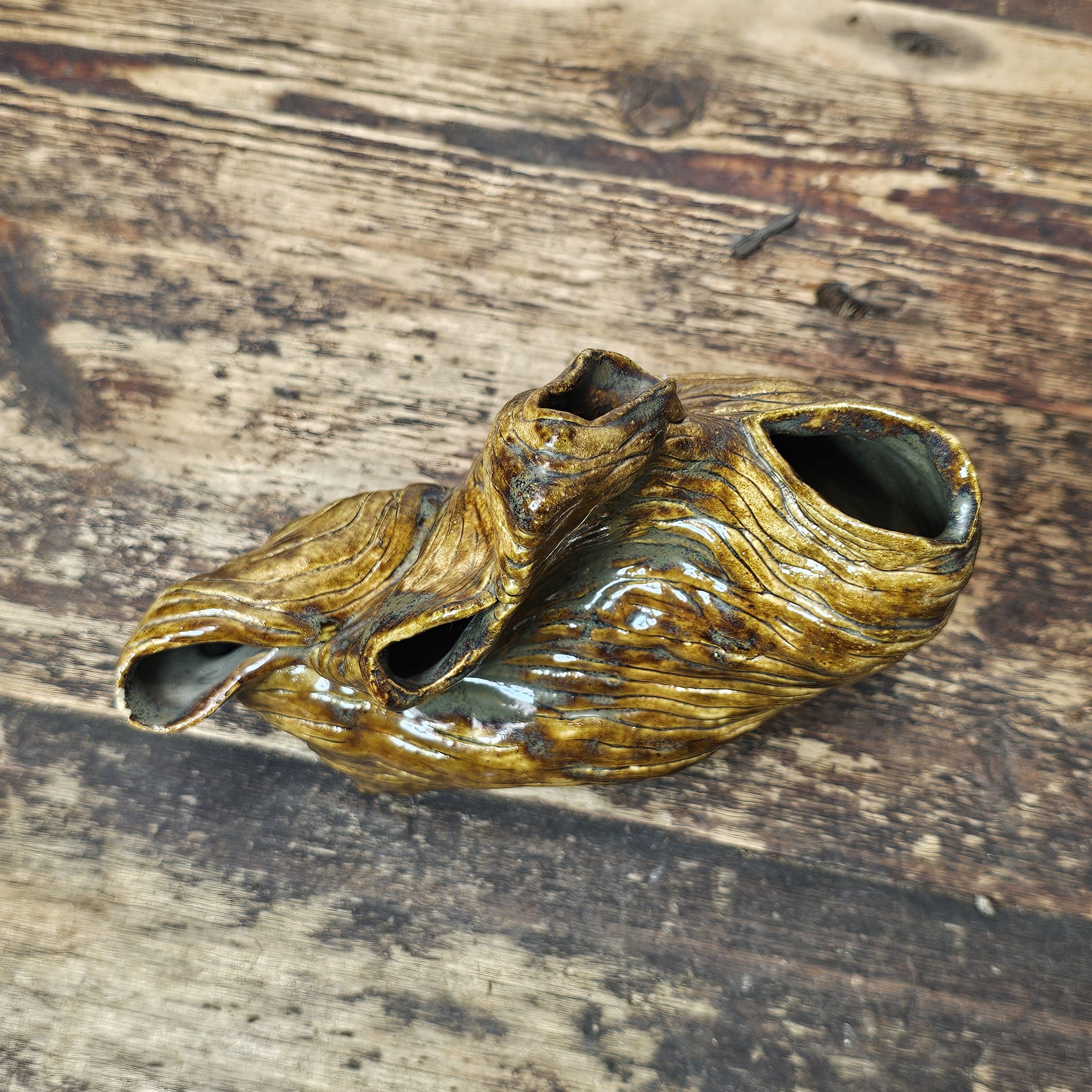 1970s Studio Art Organic Multi-Opening Flower Vase 7"L x 3"D x 5.75"H