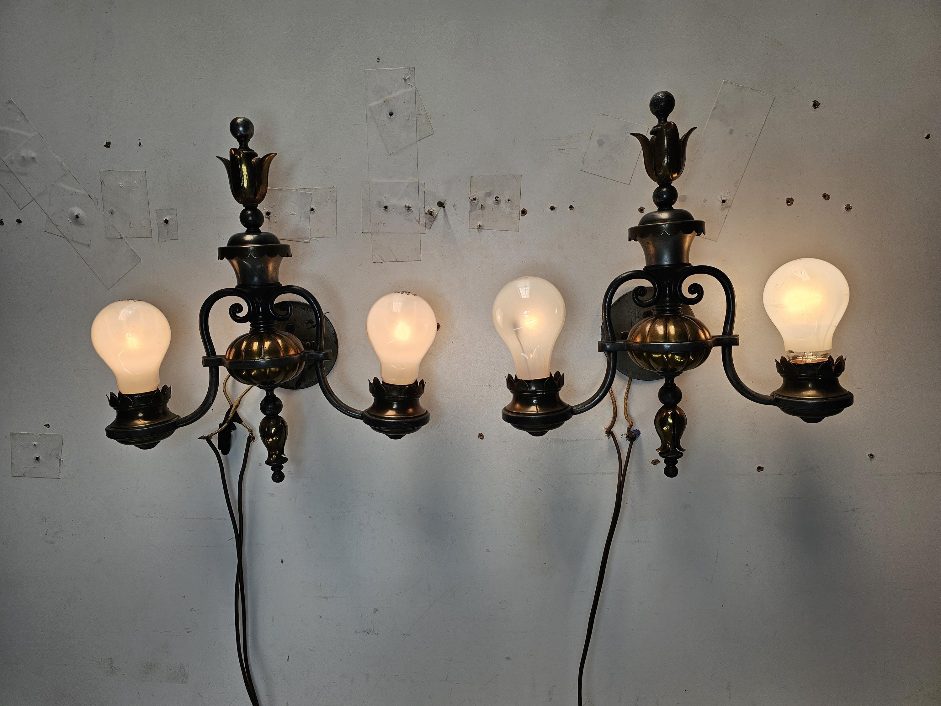 Antique Victorian Style Double-Arm Wall Sconce (Pair)