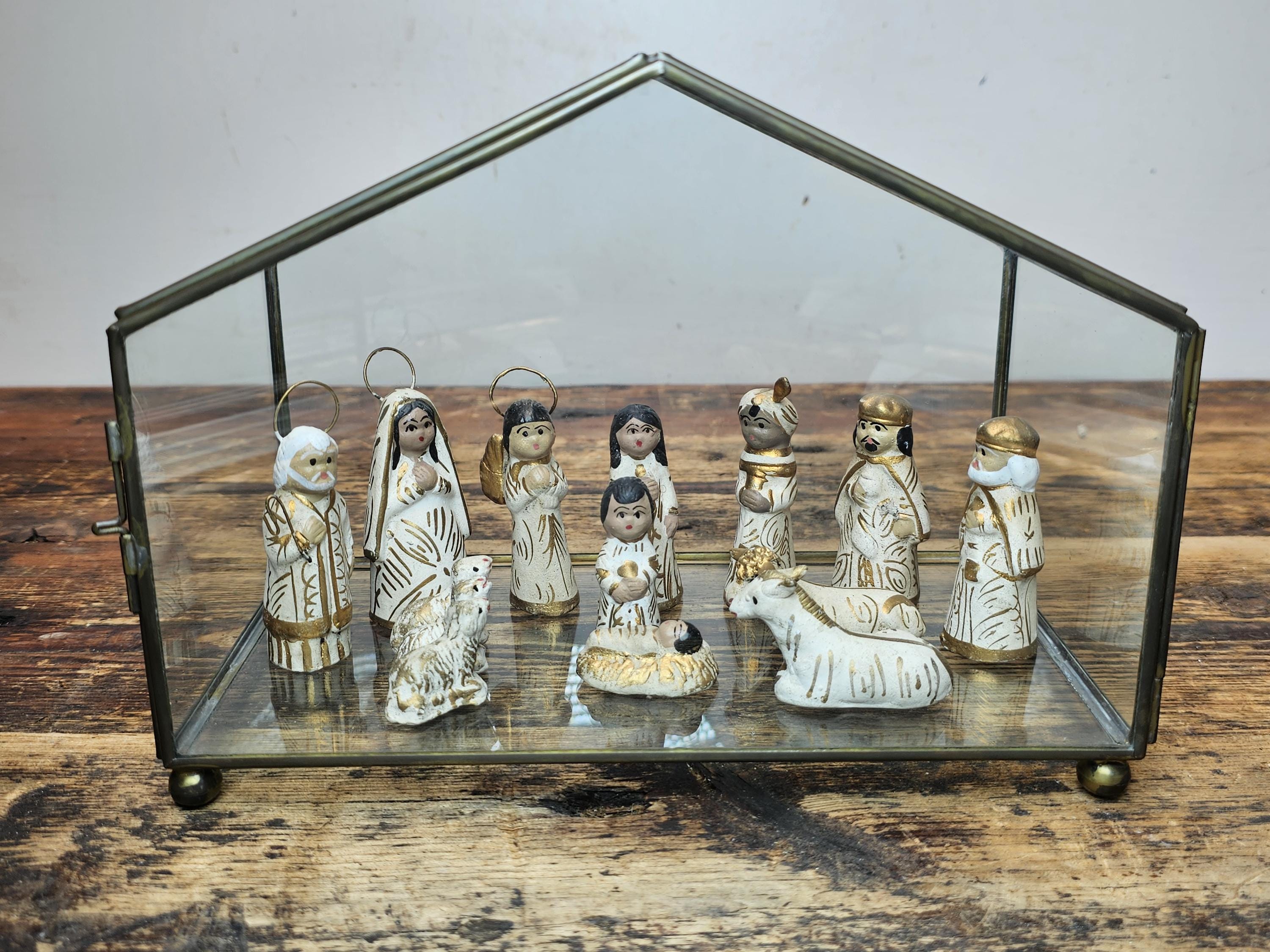 Tonalá Style Mexican Folk Art Nativity Set with Glass House