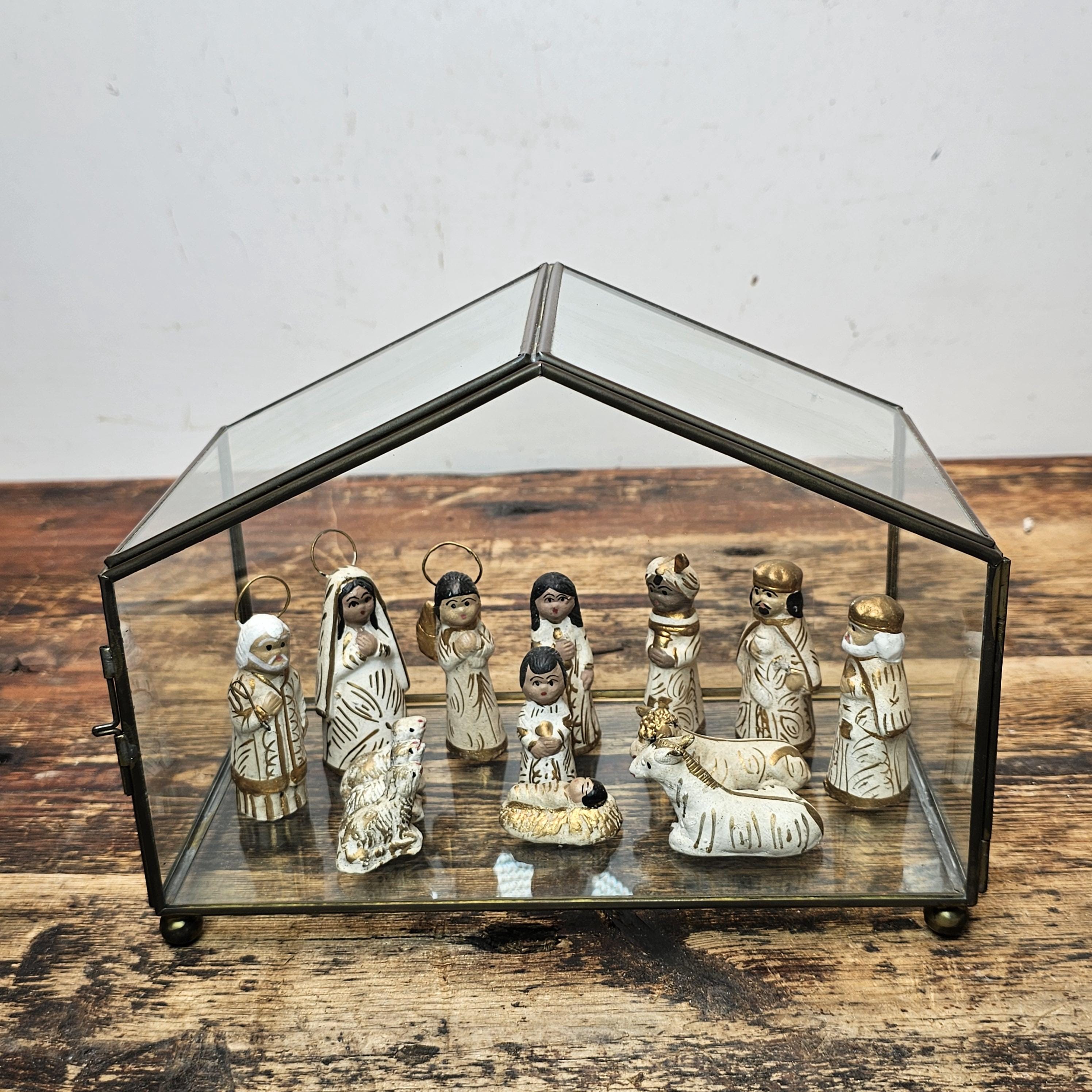 Tonalá Style Mexican Folk Art Nativity Set with Glass House