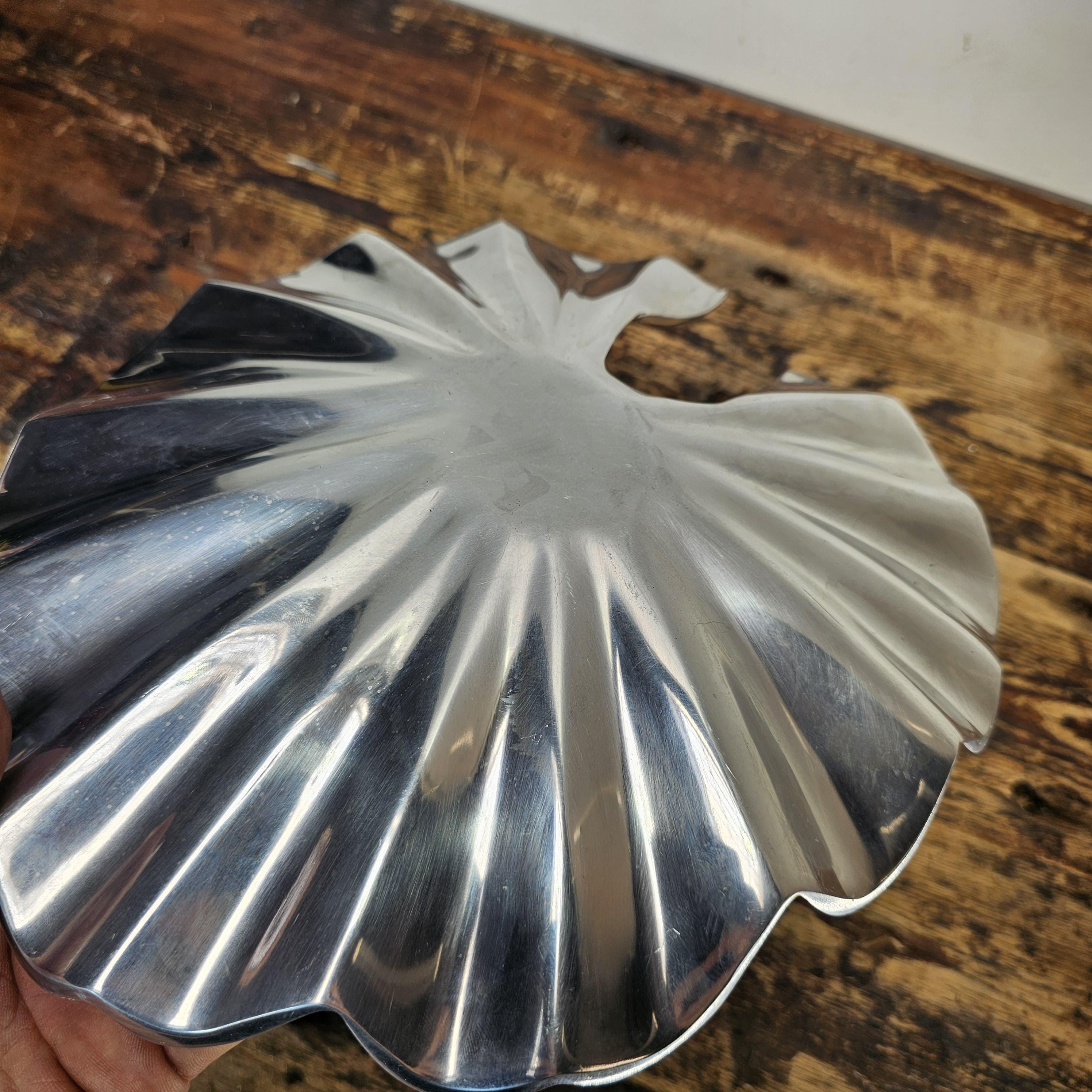 Aluminum Lily Pad Style Platter Decorative Bowl 12.25"L × 11"W × 2"H