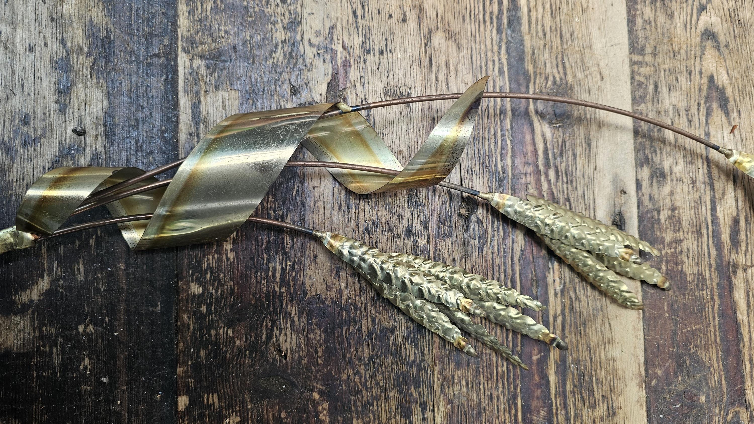 Vintage 70's Brass Metal Wheat Wall Hanging Art 29"H