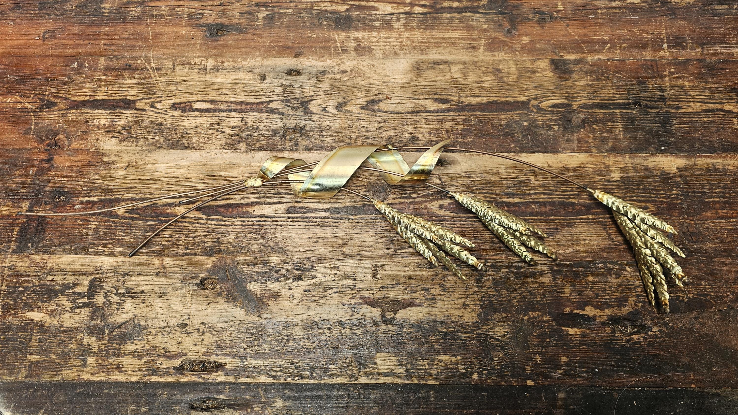 Vintage 70's Brass Metal Wheat Wall Hanging Art 29"H