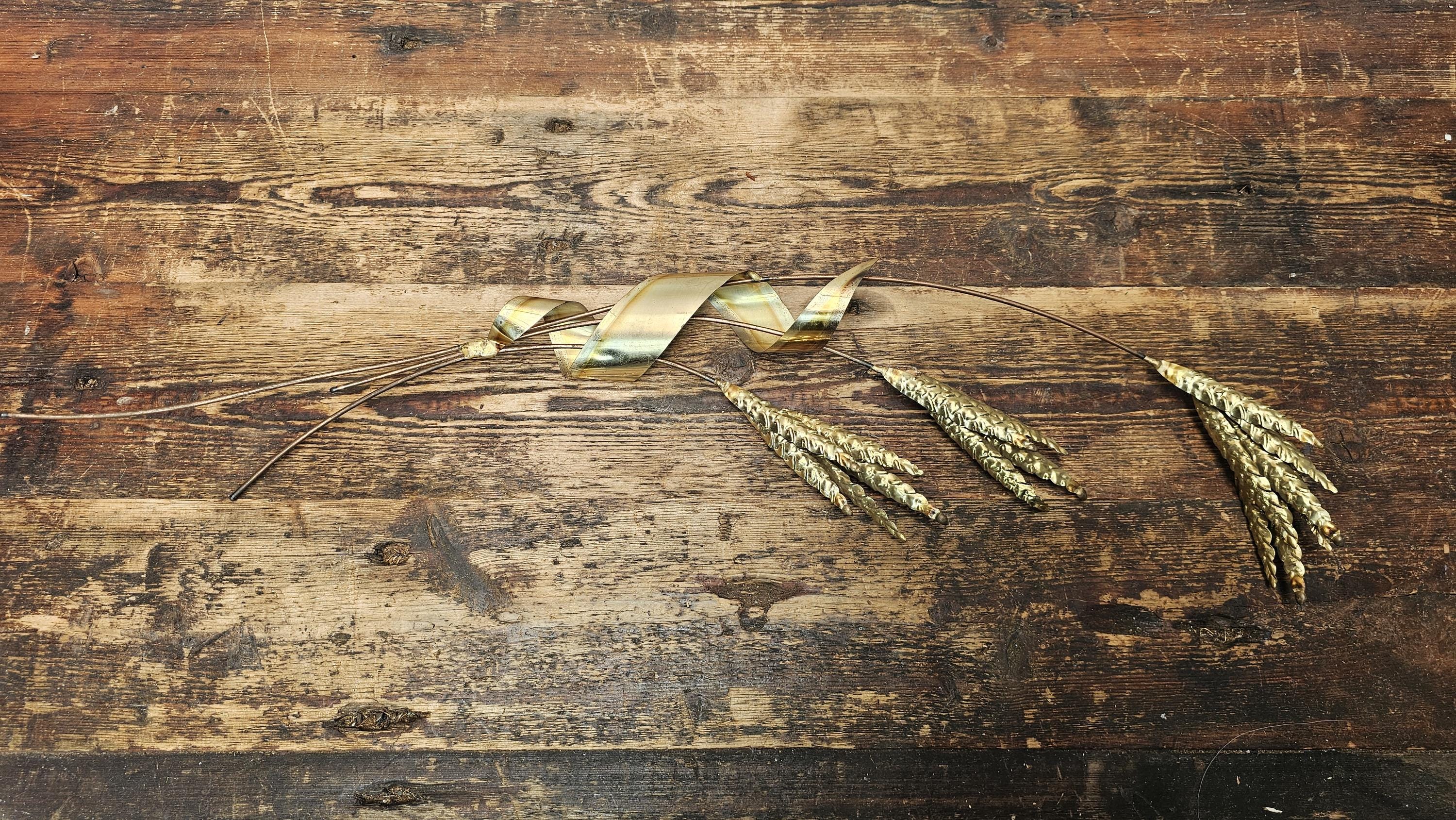 Vintage 70's Brass Metal Wheat Wall Hanging Art 29"H