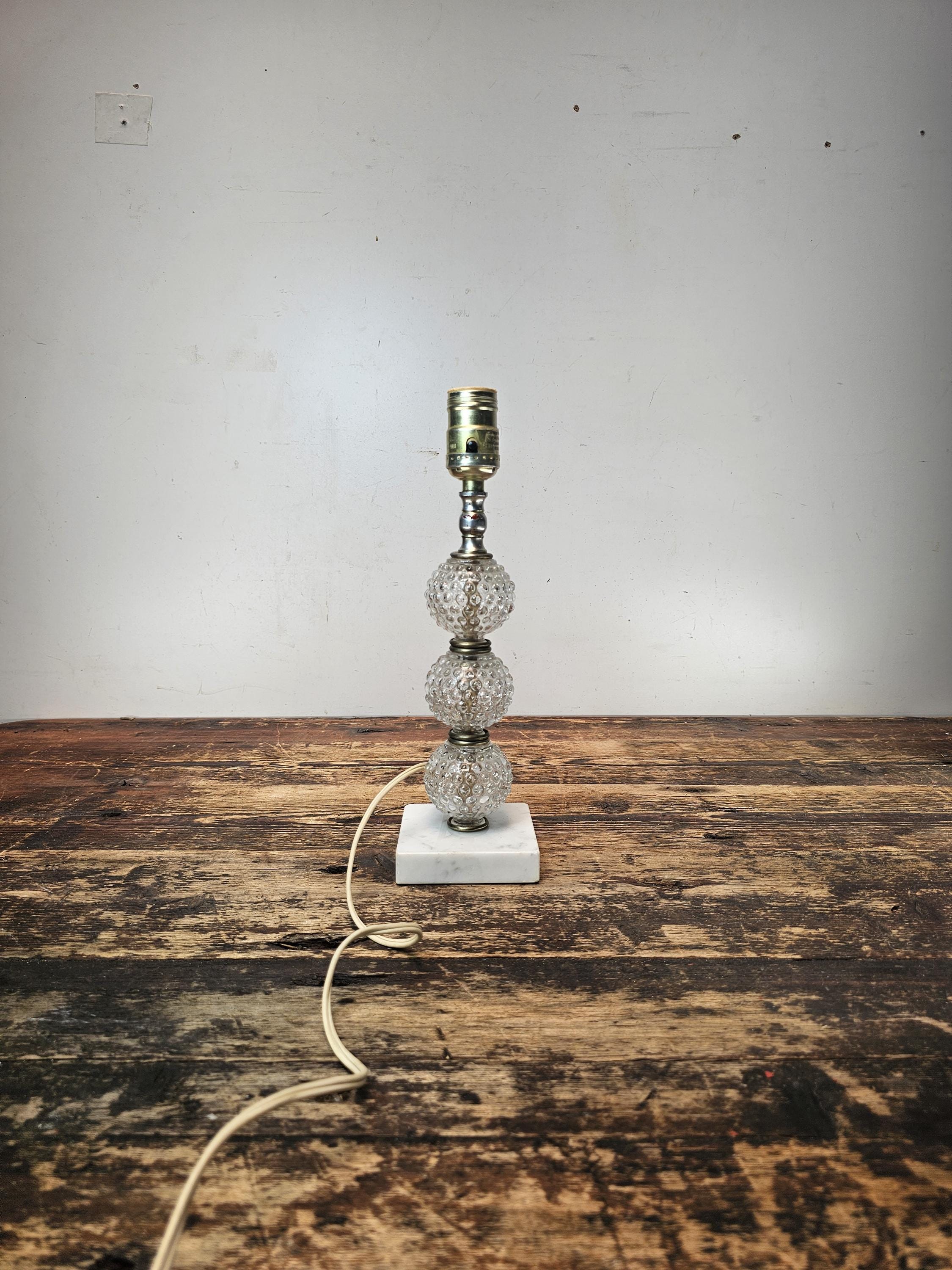 Vintage Hobnail Glass Table Lamp with Marble Base 12.5"H
