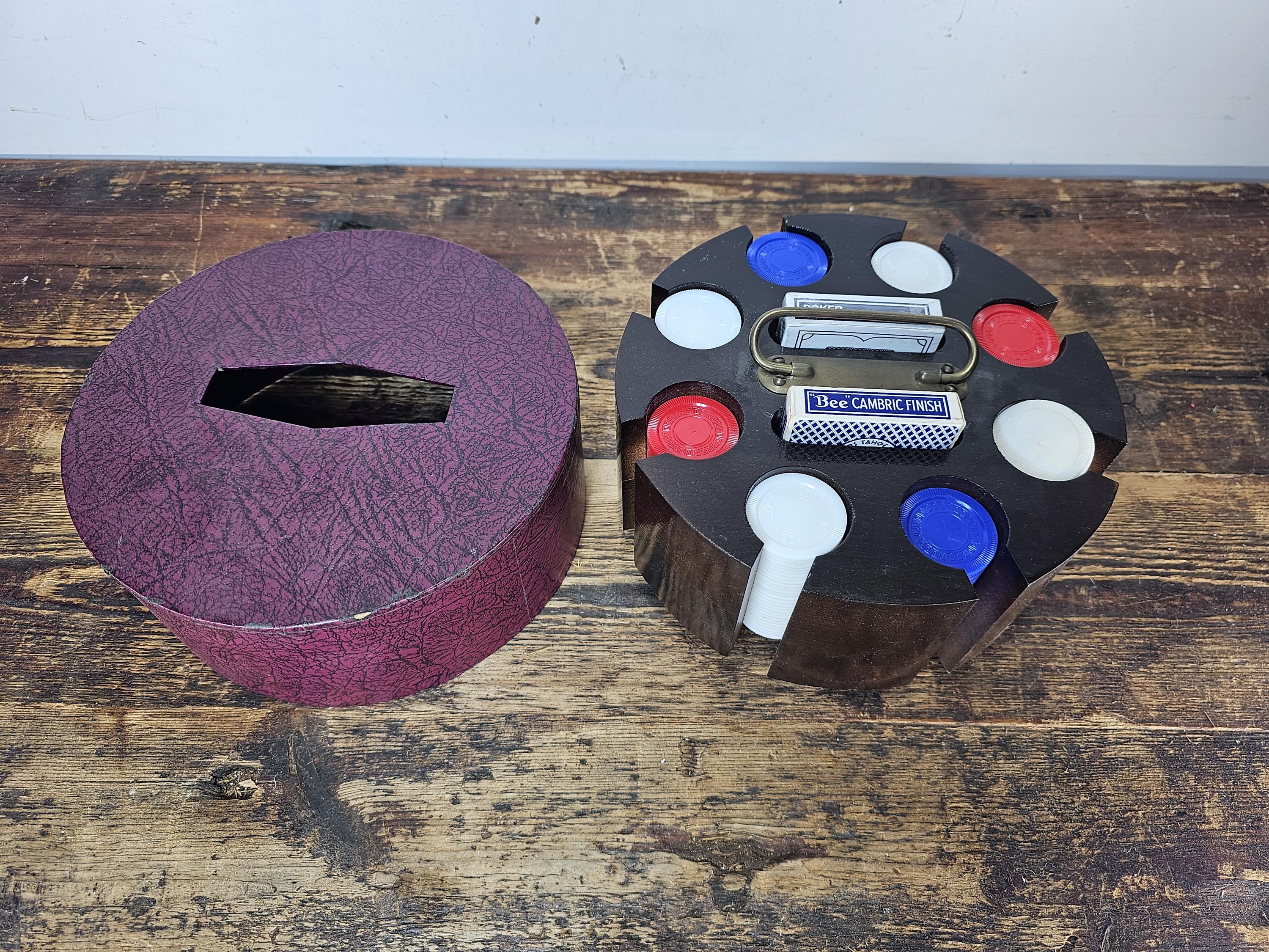 Vintage Revolving Wood Poker Chip Caddy