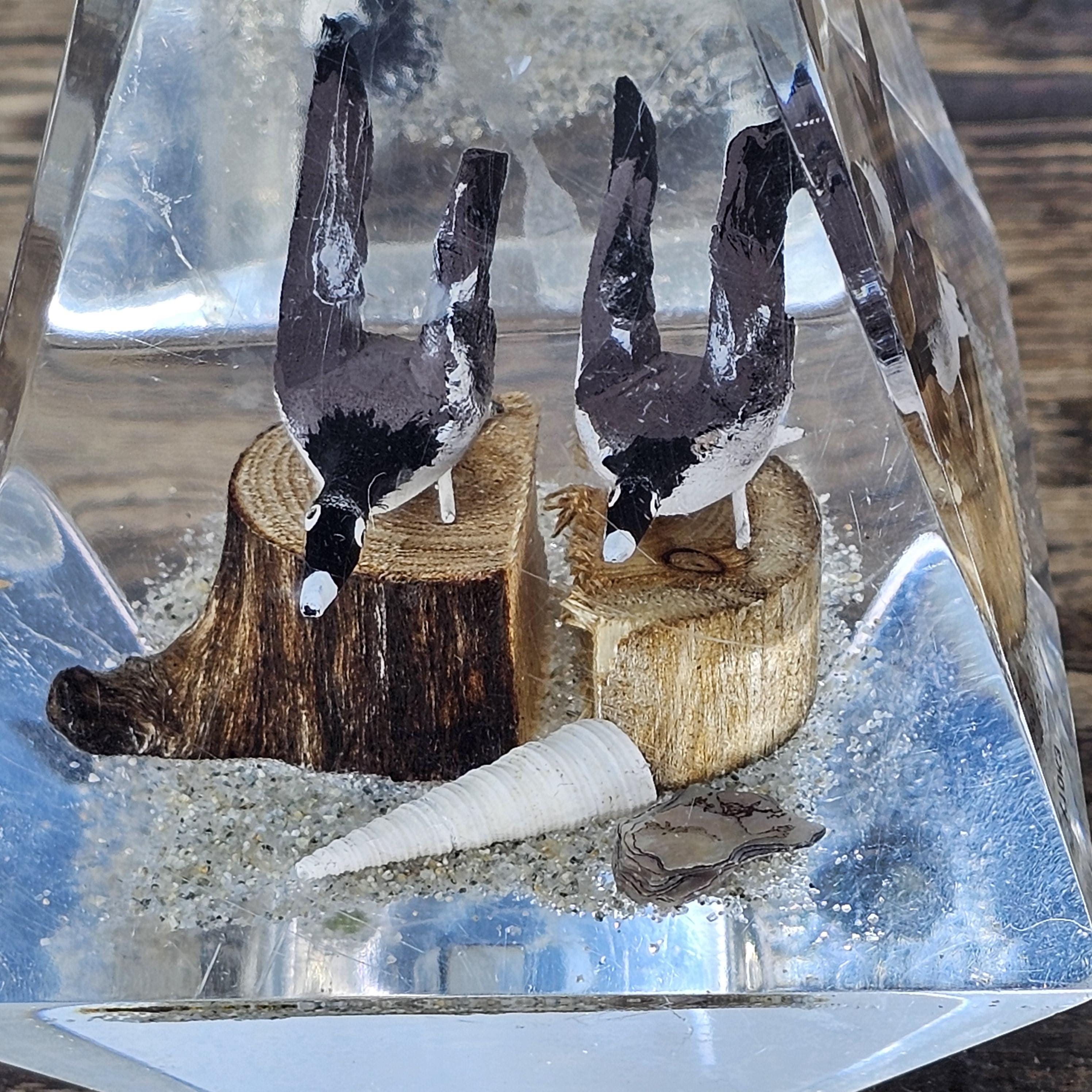 Vintage Lucite Canadian Geese Duck Paperweight