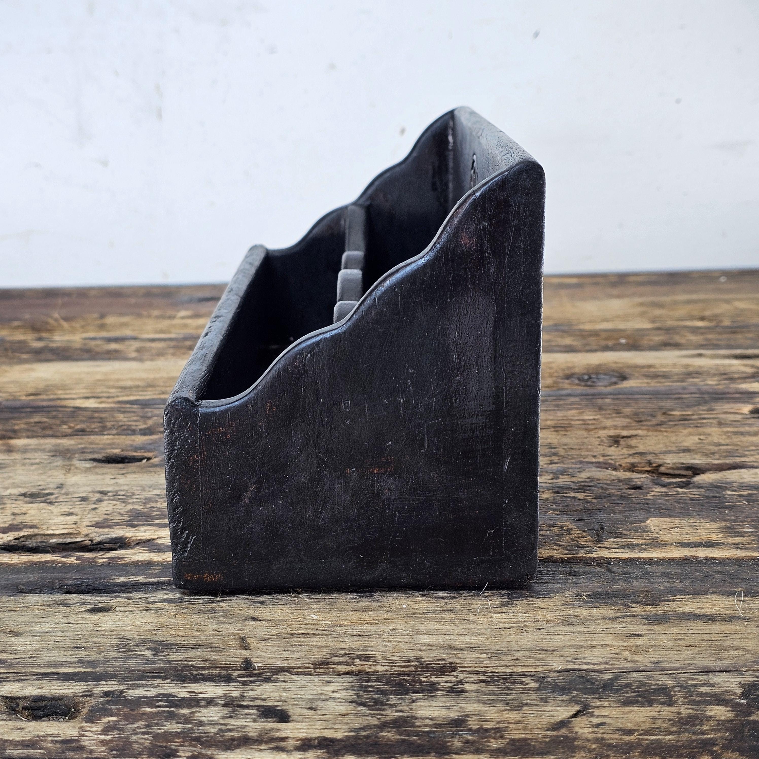Vintage Wooden Black Painted Desk Organizer /Card Holder