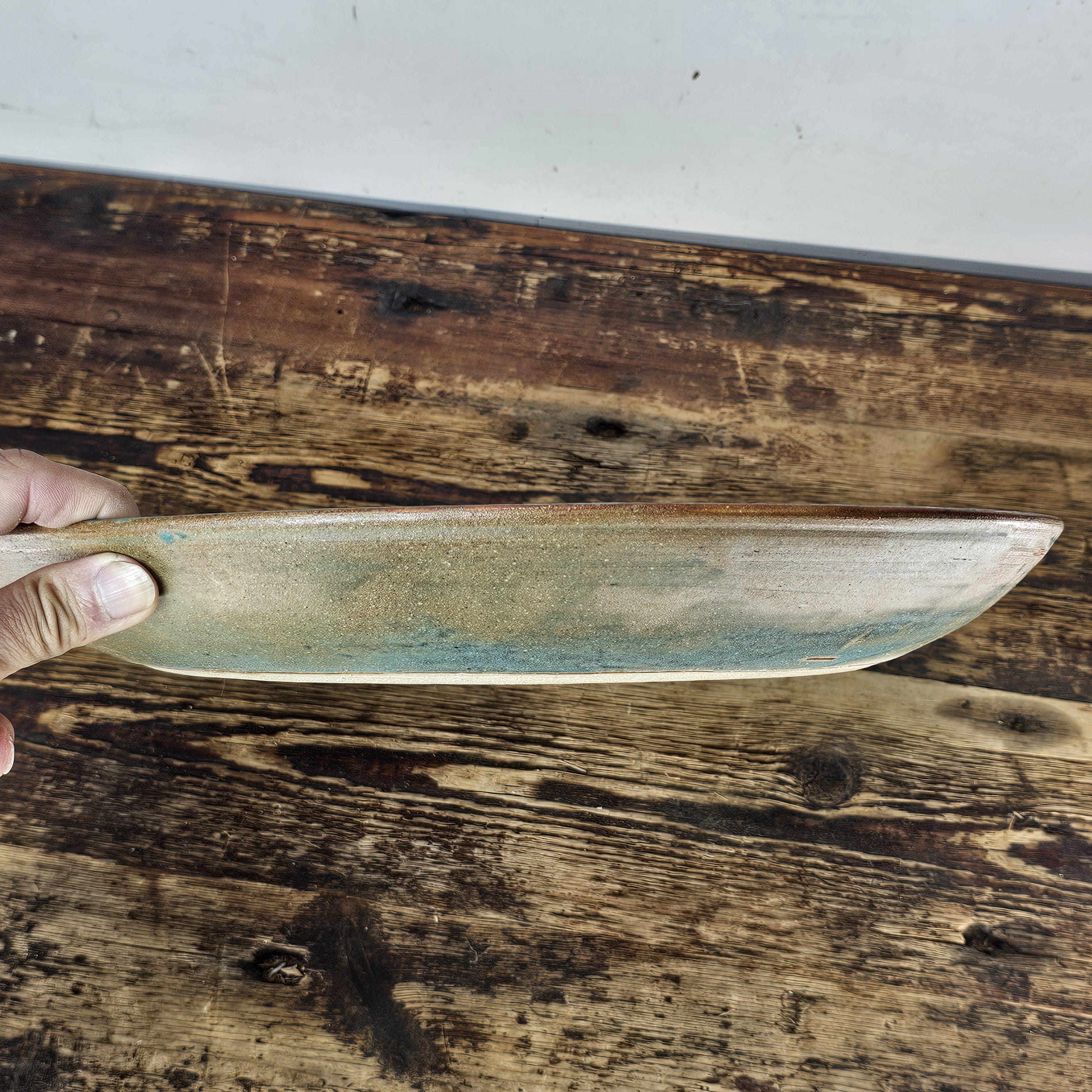 Studio Art Pottery Signed Shallow Dish Turquoise Starburst Glazed Plate 12.5"